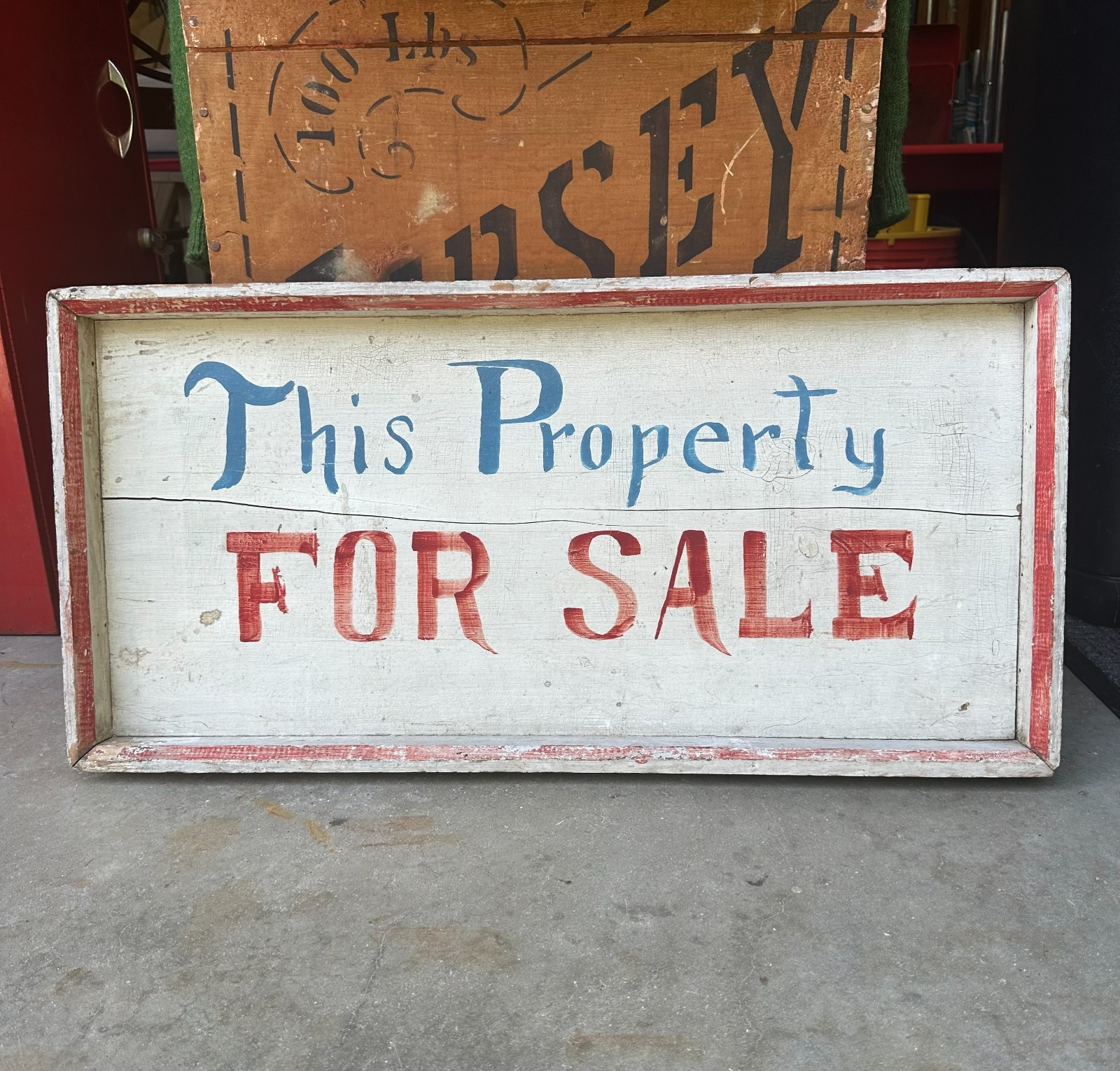 Antique Early Painted Wood Real Estate Property Advertising Sign Great Surface