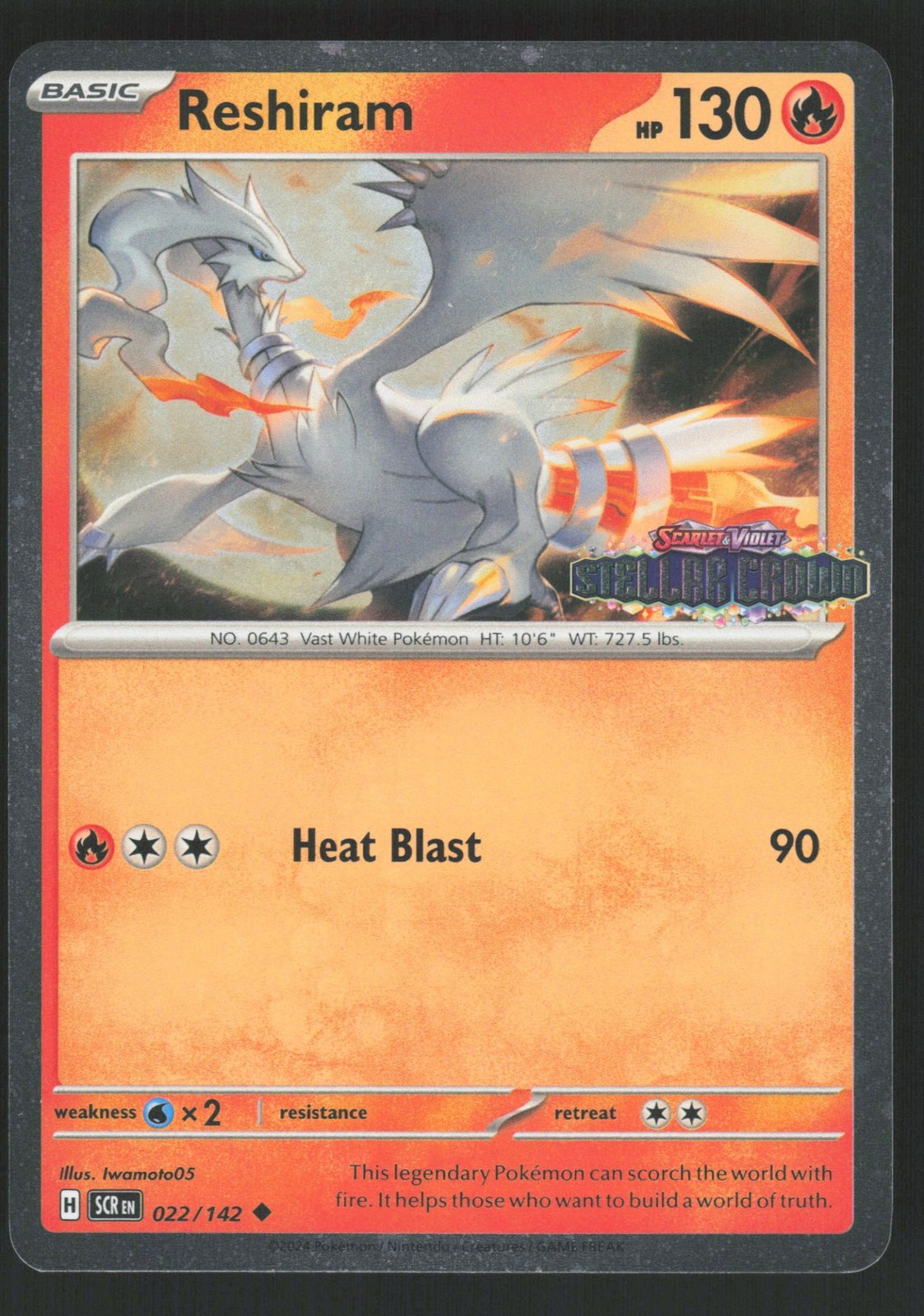 English NM Reshiram (Stellar Crown Stamped) 022/142 MCAP Holofoil Pokemon