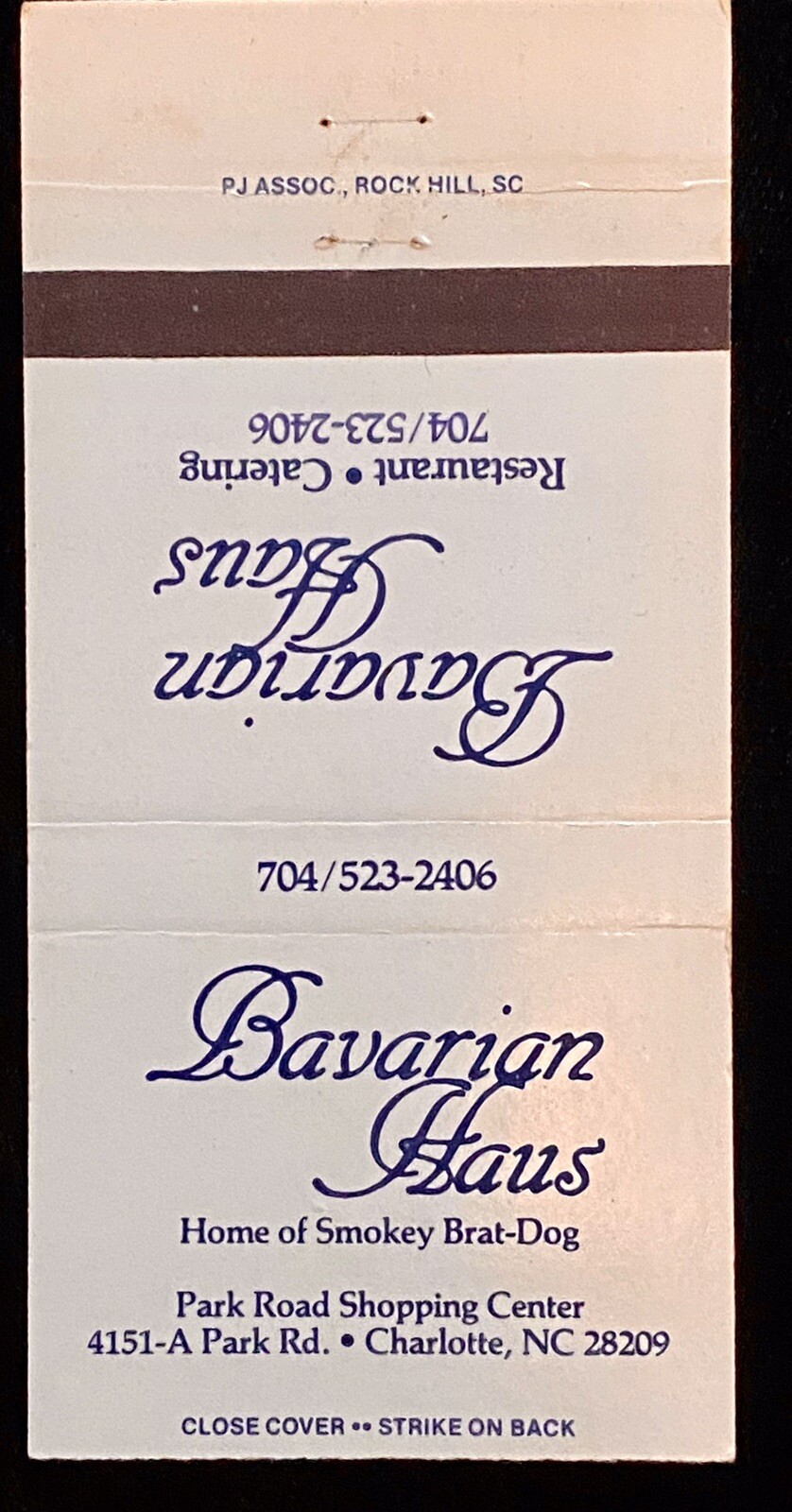BAVARIAN Haus Charlotte North Carolina Vintage 30-Strike MatchCover B-0973
