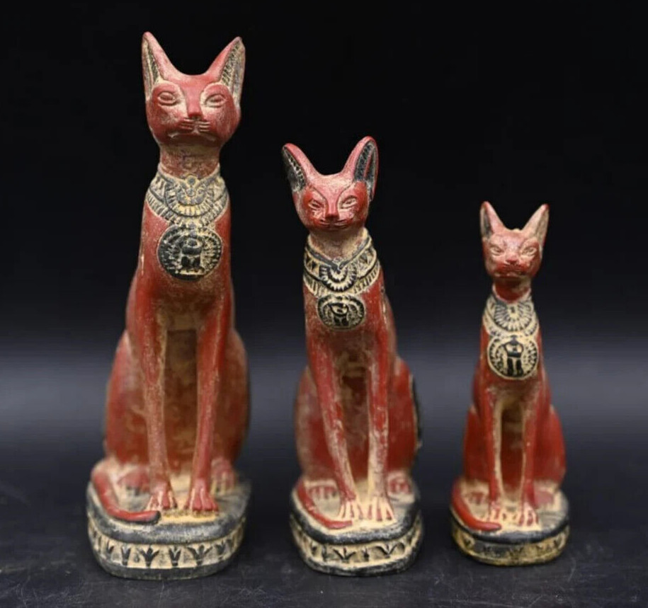 3 Cats statues of Goddess Bastet Cat Rare Ancient Egyptian Antiquities Egypt BC
