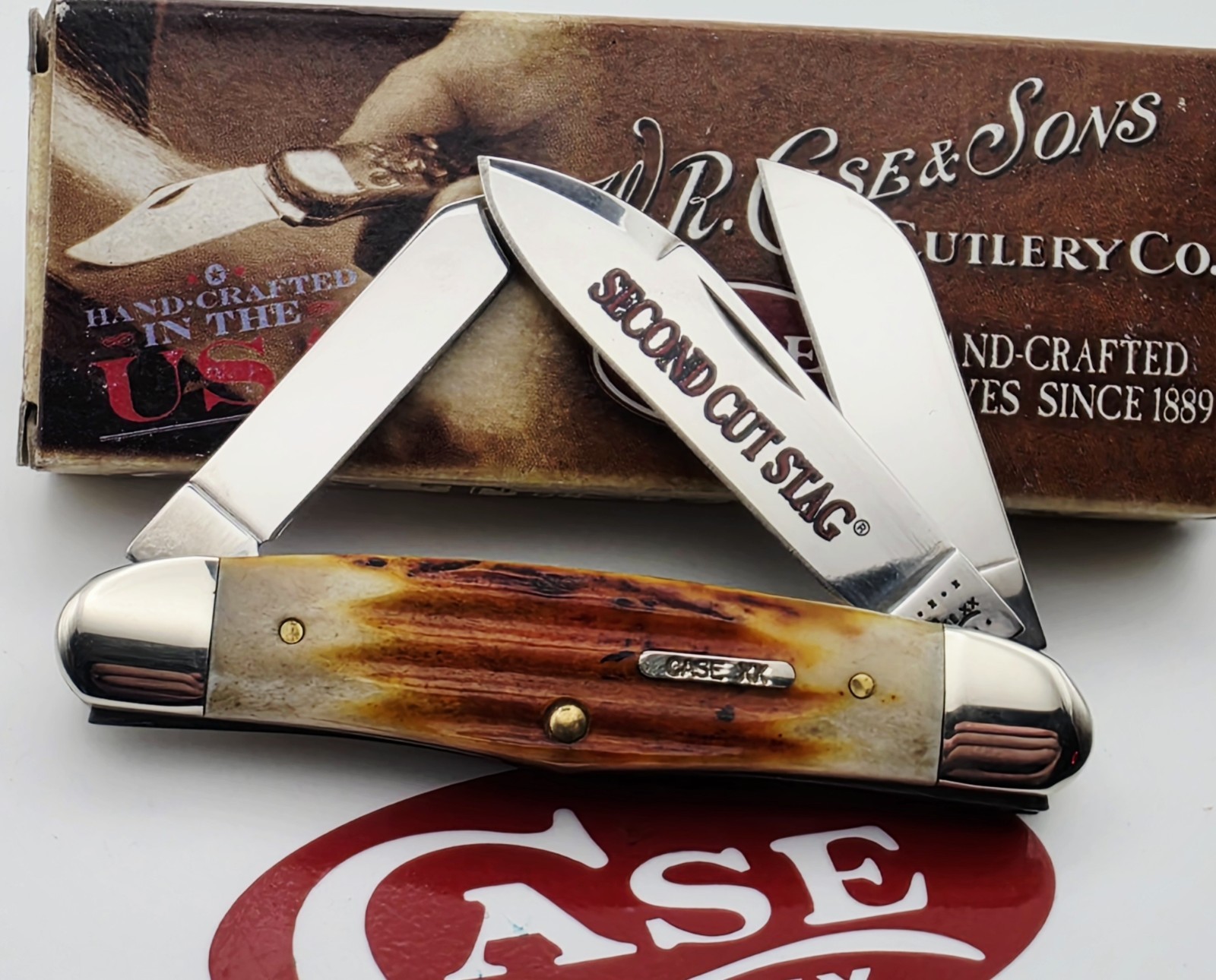 RARE CASE XX USA 2010 SECOND CUT RED STAG HUMPBACK STOCKMAN KNIFE 53946 (44604)