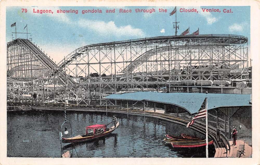 Venice California Lagoon Gondolas Roller Coaster Vintage Postcard AA117711