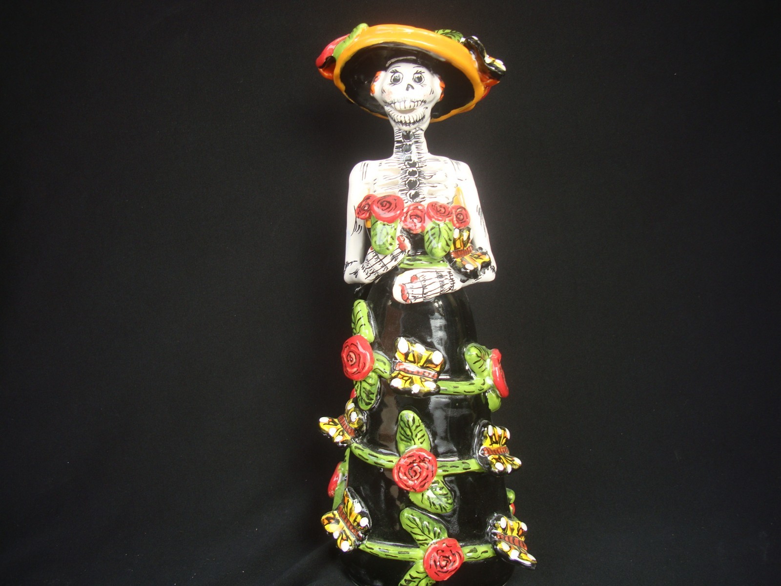 Talavera, Catrina w/ Roses and Butterflies DoD by Mexican Artist Gerardo Garcia