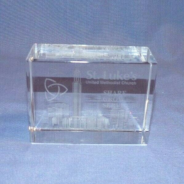 St. Lukes United Methodist Church OK City Glass Etched Paperweight Figurine 