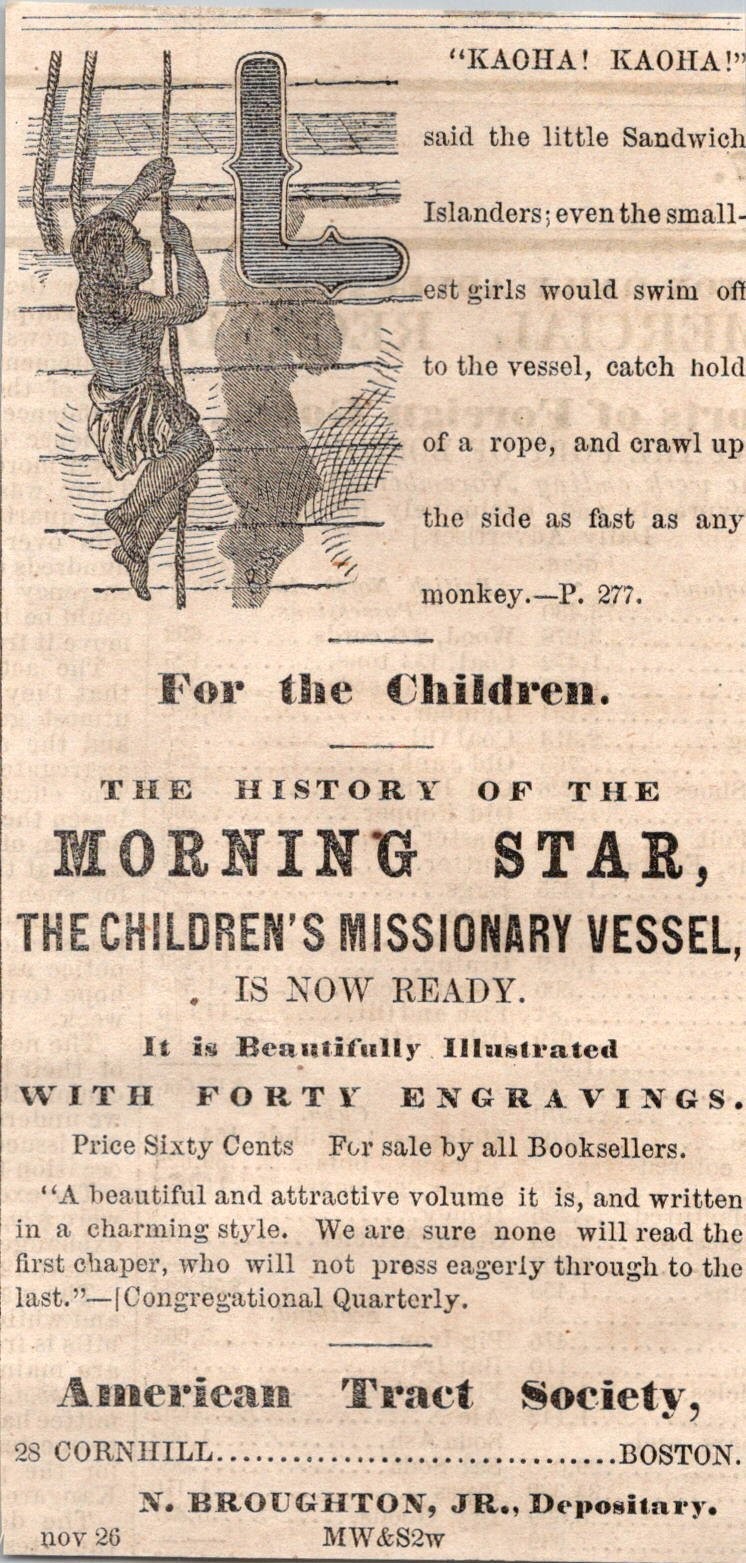 History of the Morning Star N. Broughton Jr. 1860 Boston Ad 5AK9-M26