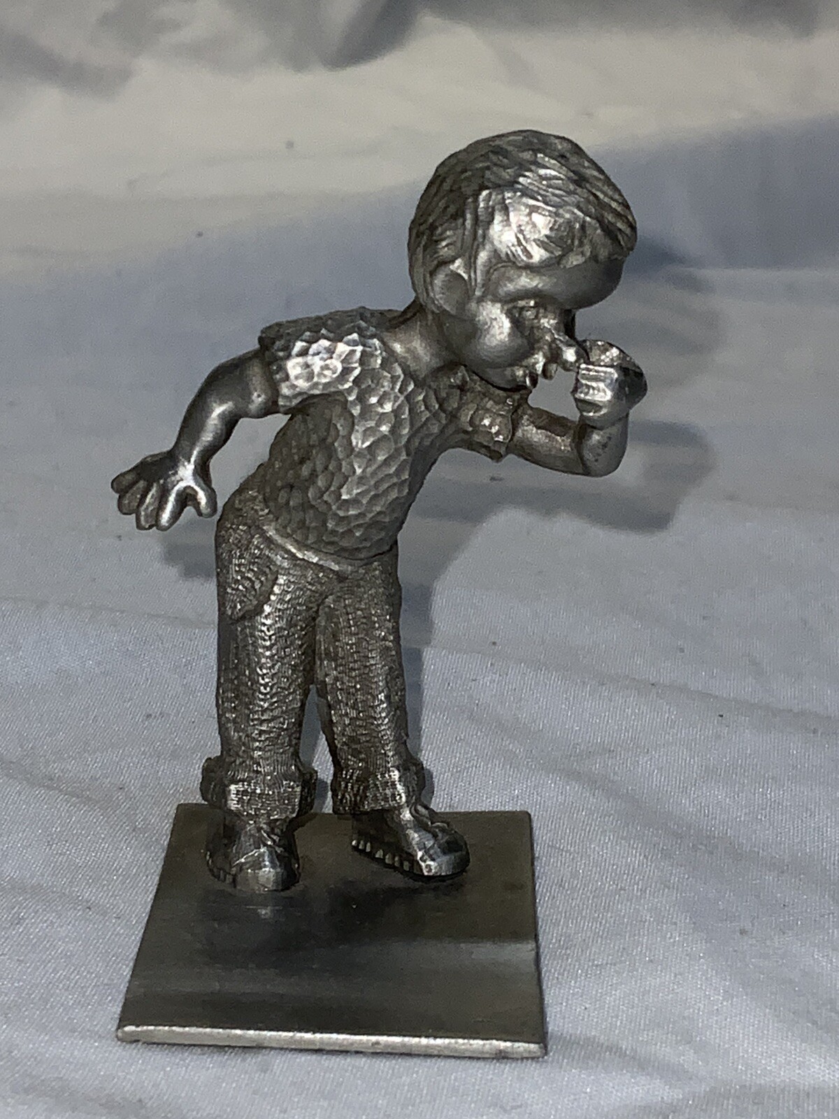 Vintage Rawcliffe Pewter Figurine Boy Pinching Nose