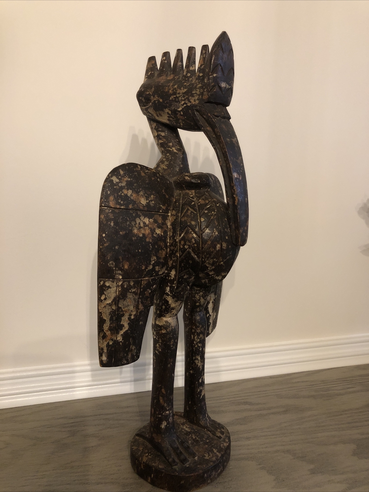 Senufo Hornbill Statue 17 x 8 x5″ –Ivory Coast –African Art Wood Original Beauty