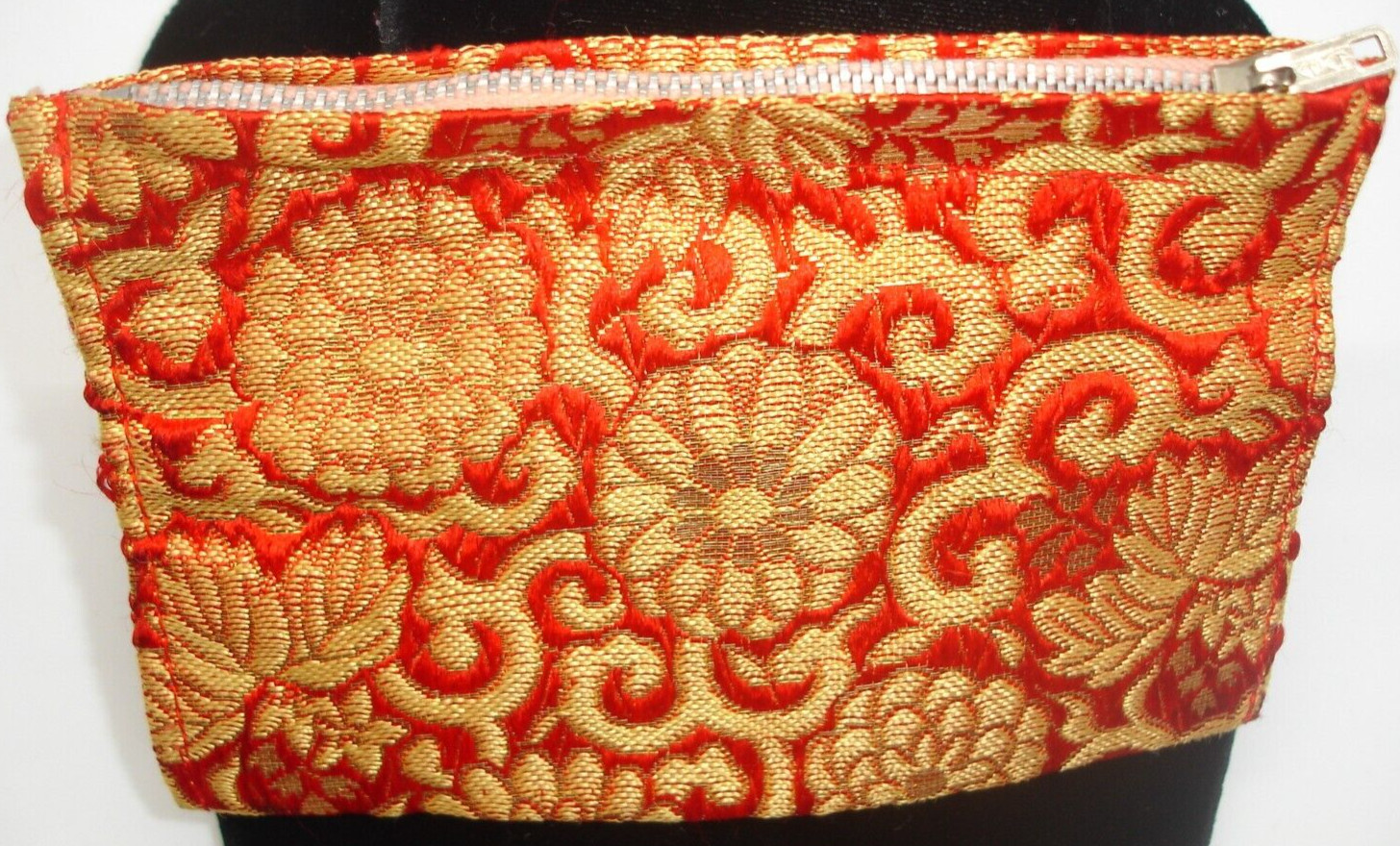 Vintage designer Japanese Silk Hand Pouch sign FUJITA JEWEL zipped ASAHI zipper