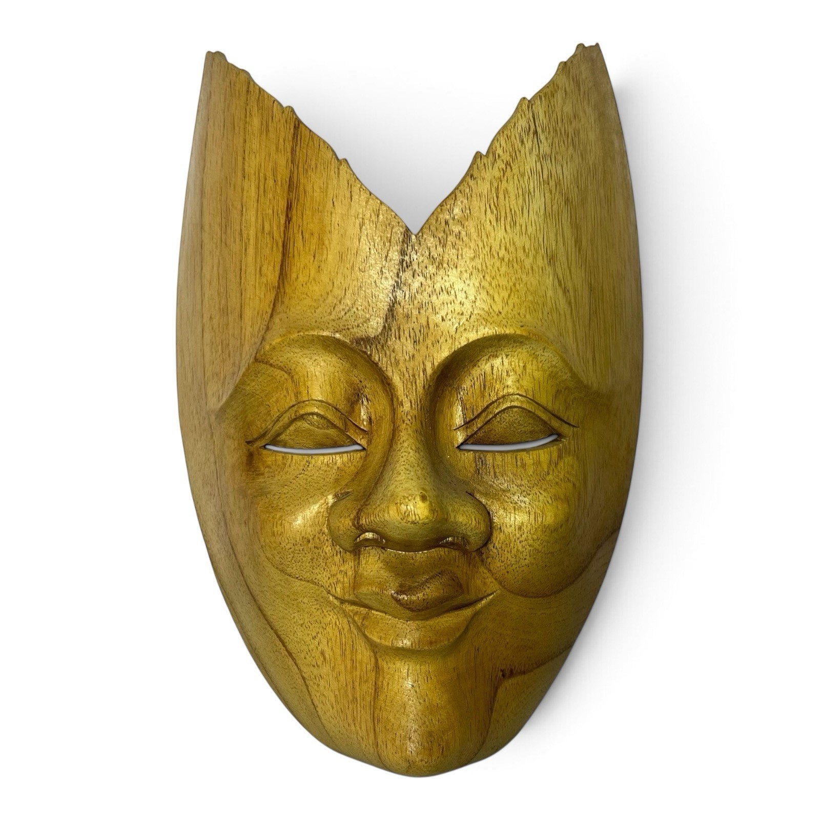 Vintage Hand Carved Wooden Mask Serene Face Indonesia Wall Art Decor