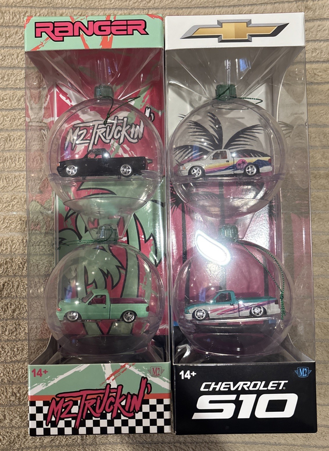 M2 Machines 1995 Chevrolet S10 & Ford Ranger Christmas Ornaments