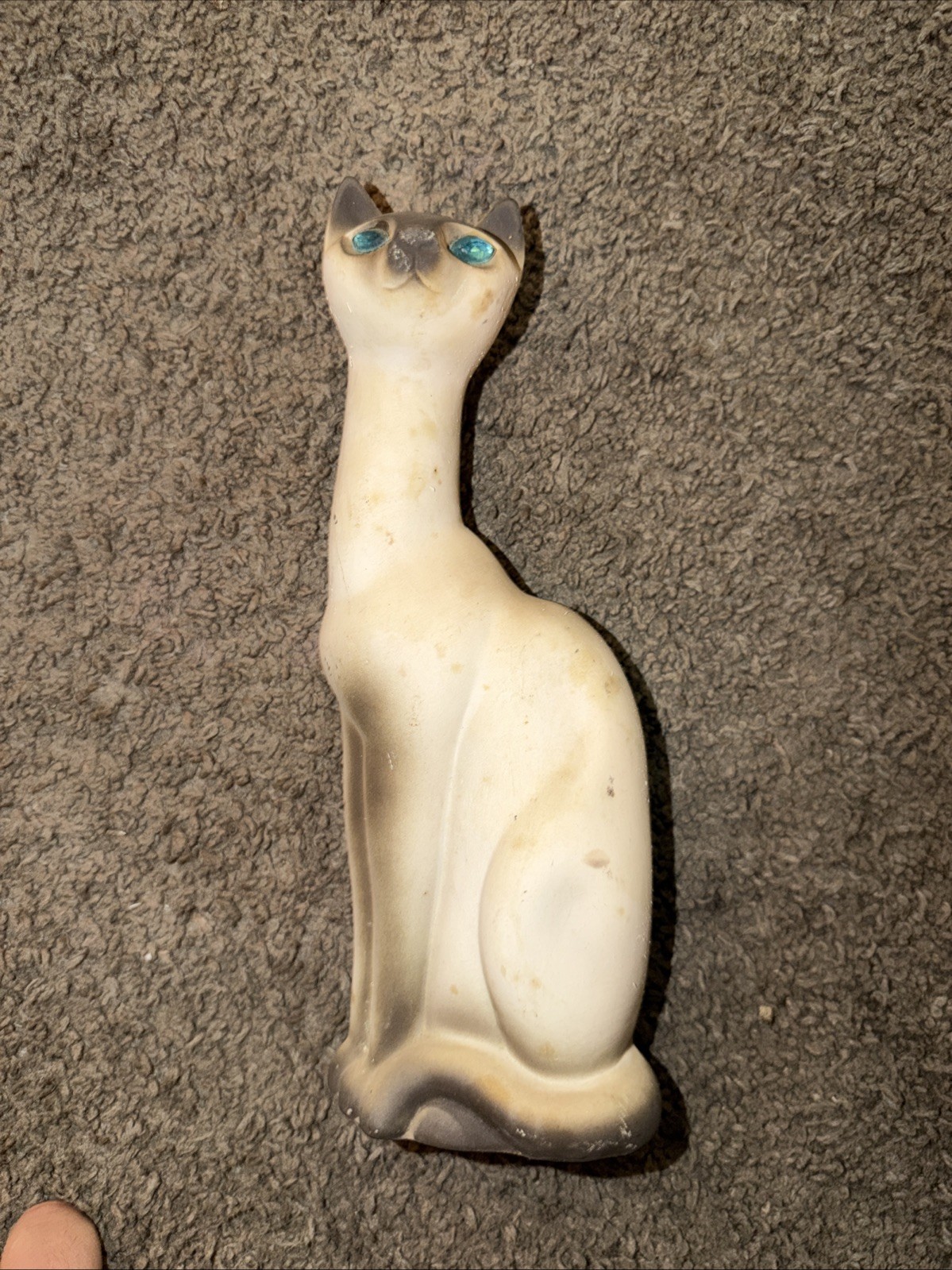 Vintage Mid Century California Pottery Siamese Cat Figure 10 Inch Jeweled Eyes