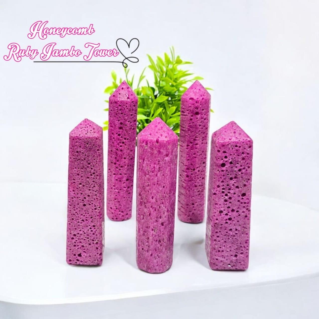 Set Of 2Pcs Honey Comb Ruby Crystal Point Handmade Crystal Home Office Decor