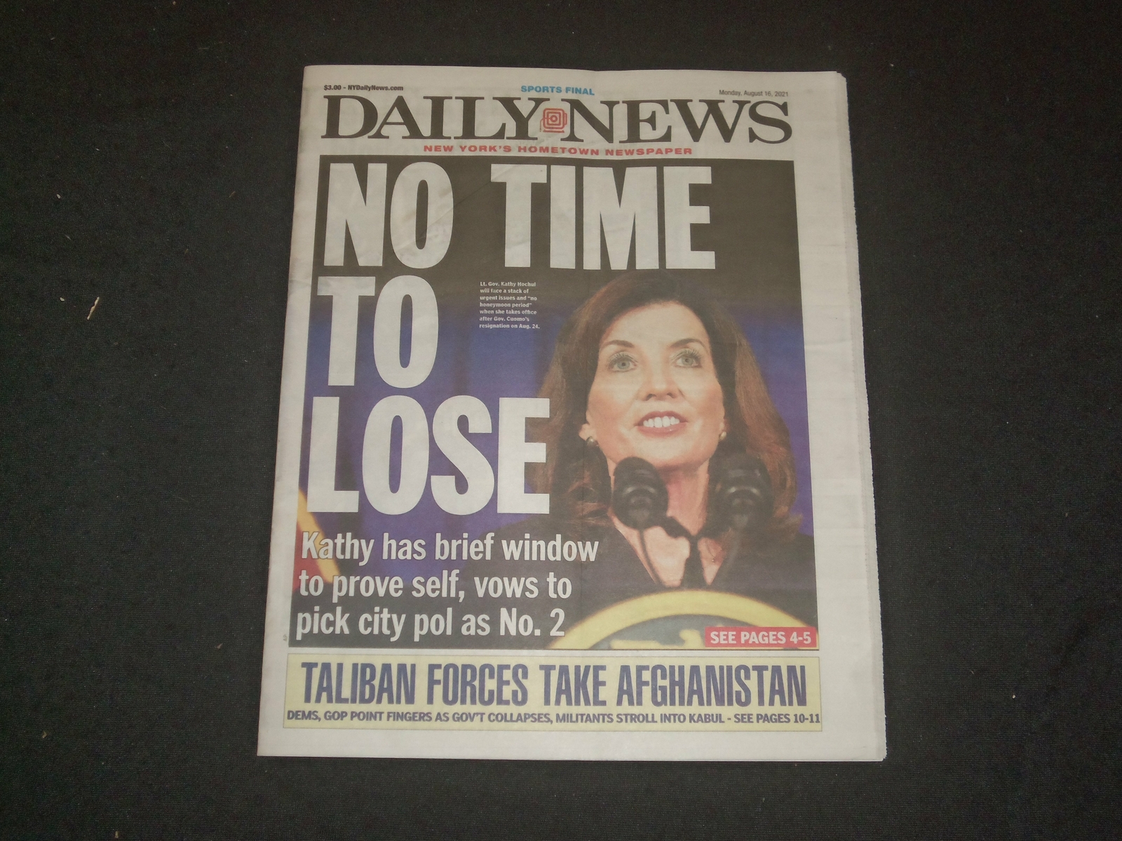 2021 AUGUST 16 NEW YORK DAILY NEWS NEWSPAPER - KATHY HOCHUL HAS NO TIME TO LOSE
