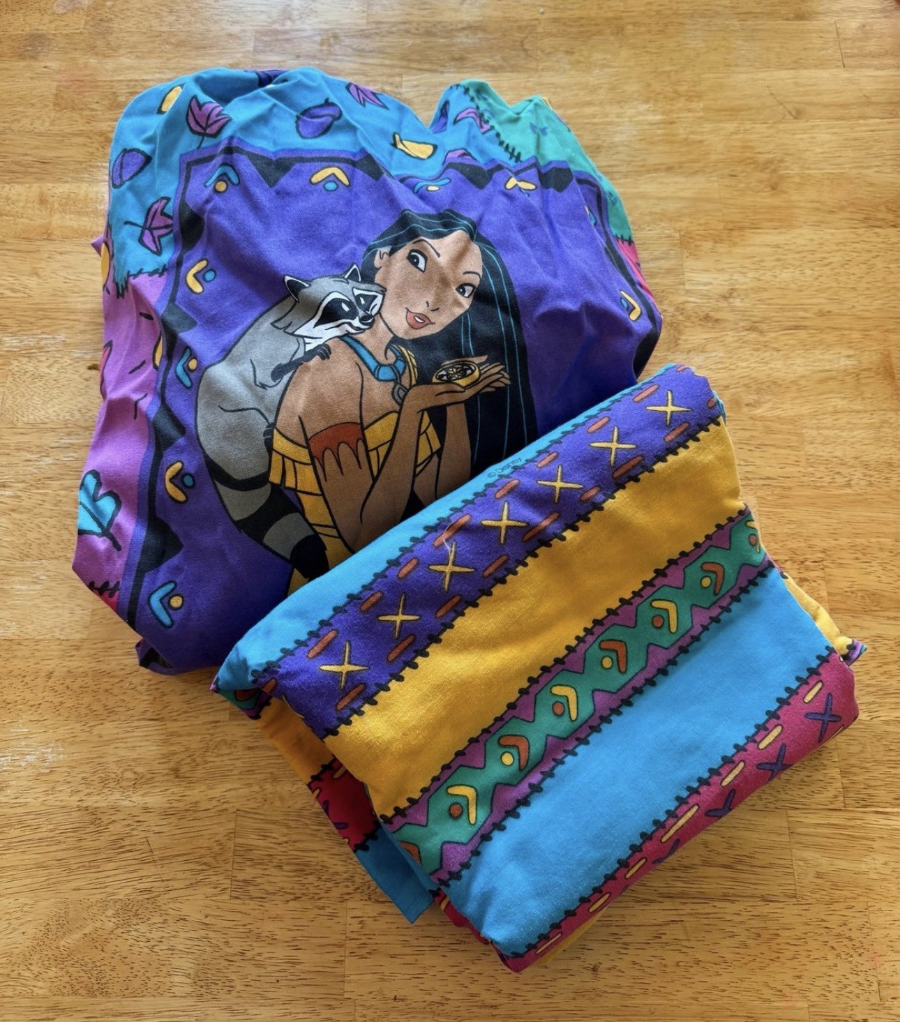Vintage Y2K Pocahontas Sheet Set Twin Fabric Flat Fitted