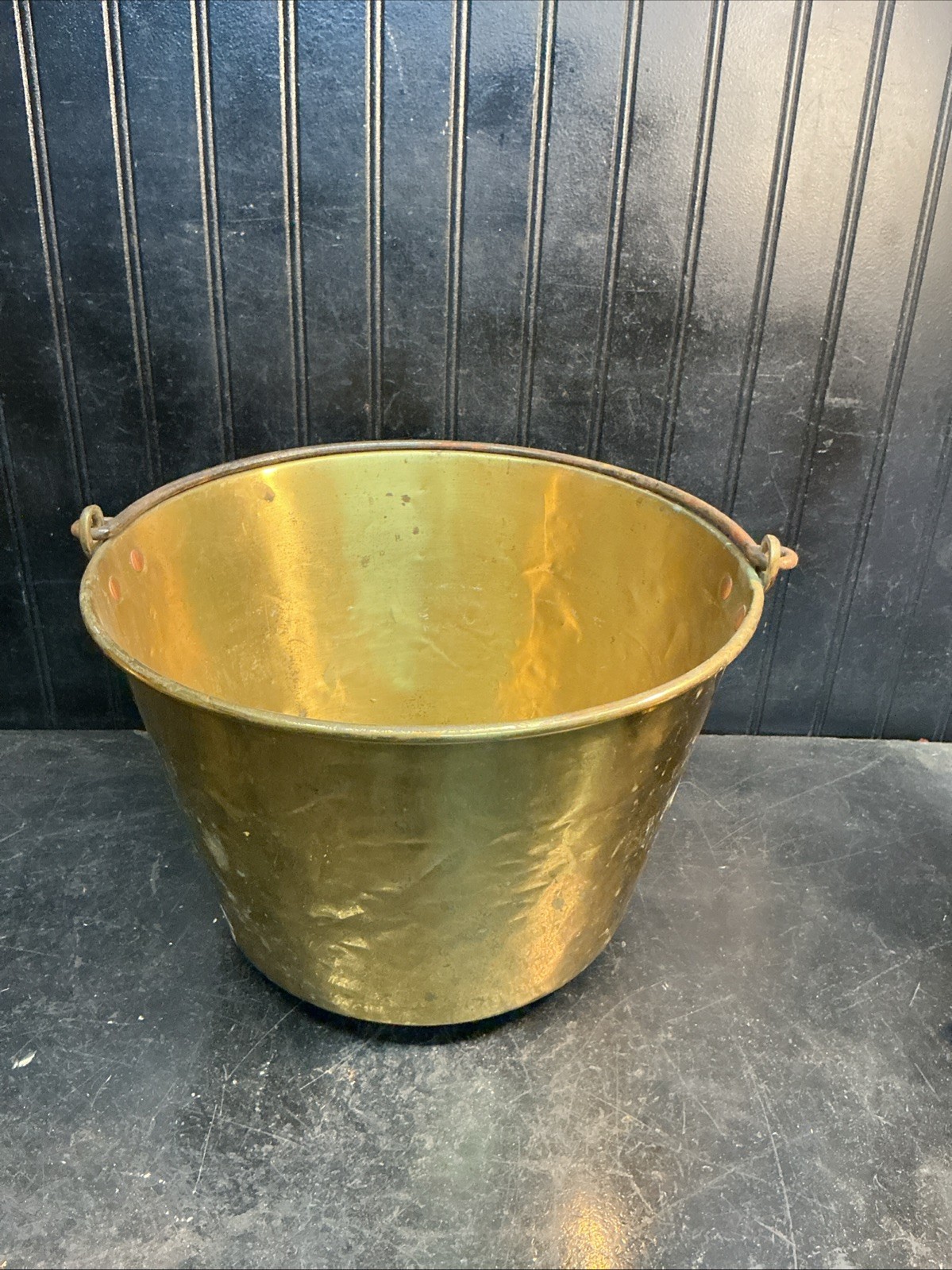 Antique c.1869H.W. HAYDEN'S Ansonia 14”x9”Brass Kettle Bucket Pail