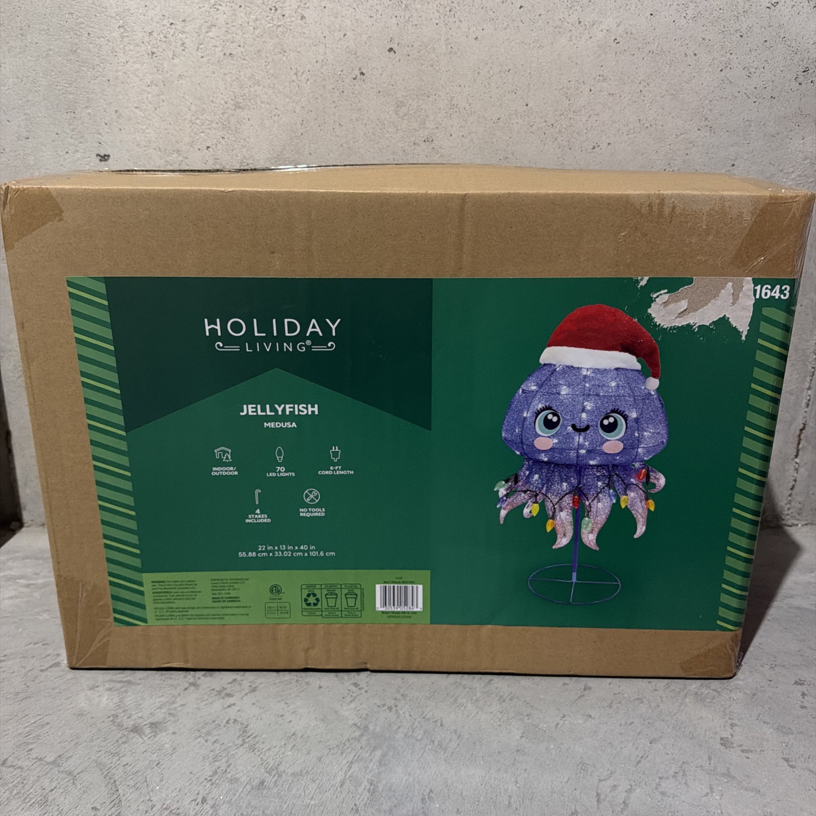 Holiday Living 40 in Jellyfish Santa Hat Yard Art Lighted Christmas Decor RARE