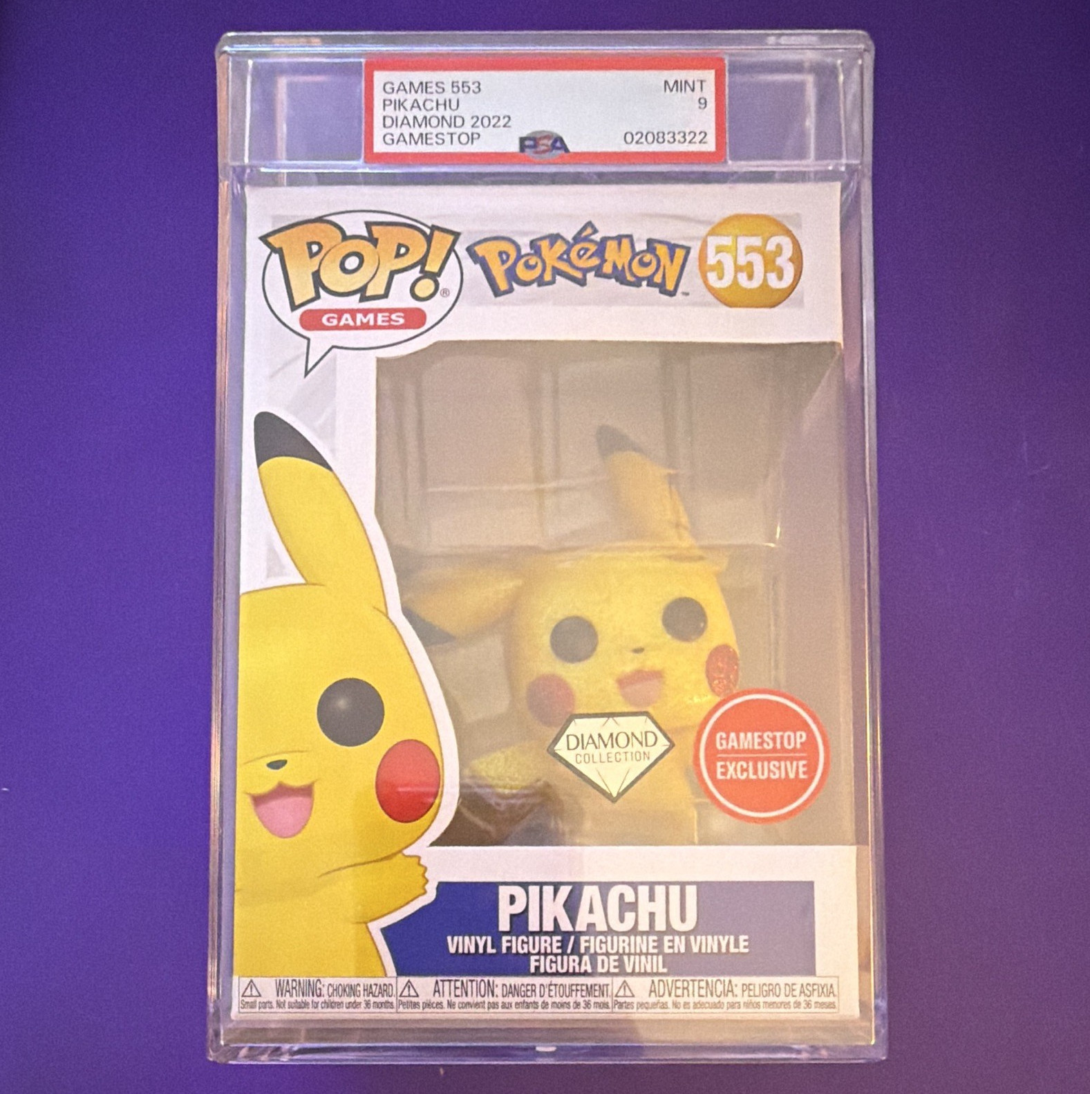 Funko Pop Pokémon Pikachu #553 Diamond GameStop Exclusive PSA 9