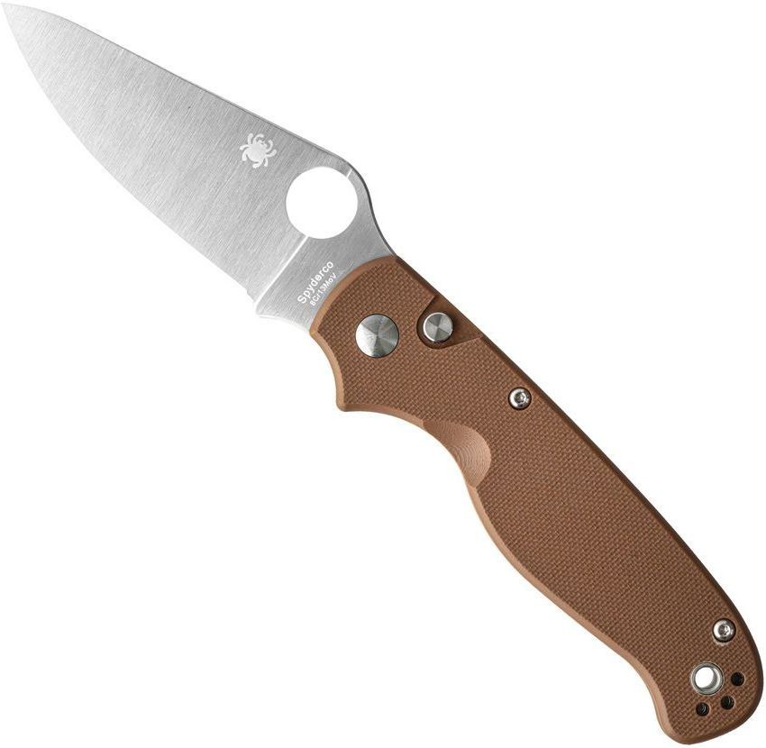 Spyderco ButtonUp Knife C275GPBN Satin Plain Edge 8Cr13MoV Blade Brown G-10