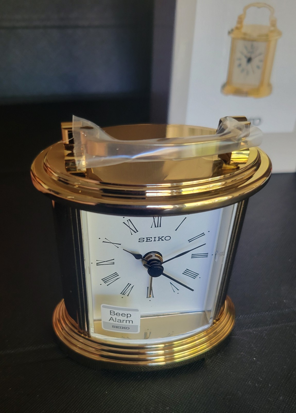 SEIKO QHE109GLH QHE109G Gold Alloy Mantel Bedroom Desk Alarm Carriage Clock NEW