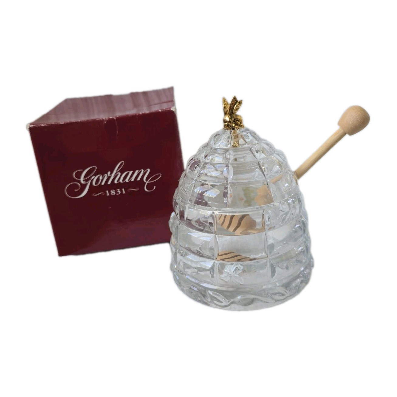 Vintage Gorham Garden Serenade Crystal Beehive Honey Pot Jar, Made in Czech Rep.