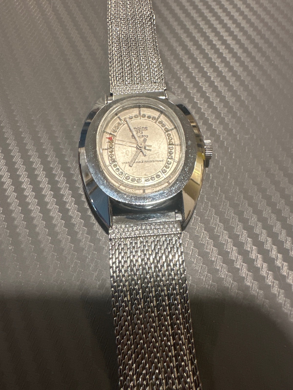 Vintage Longine 23 Electra Swiss Mechanical Watch Crystal Dial Mesh Band WORKING