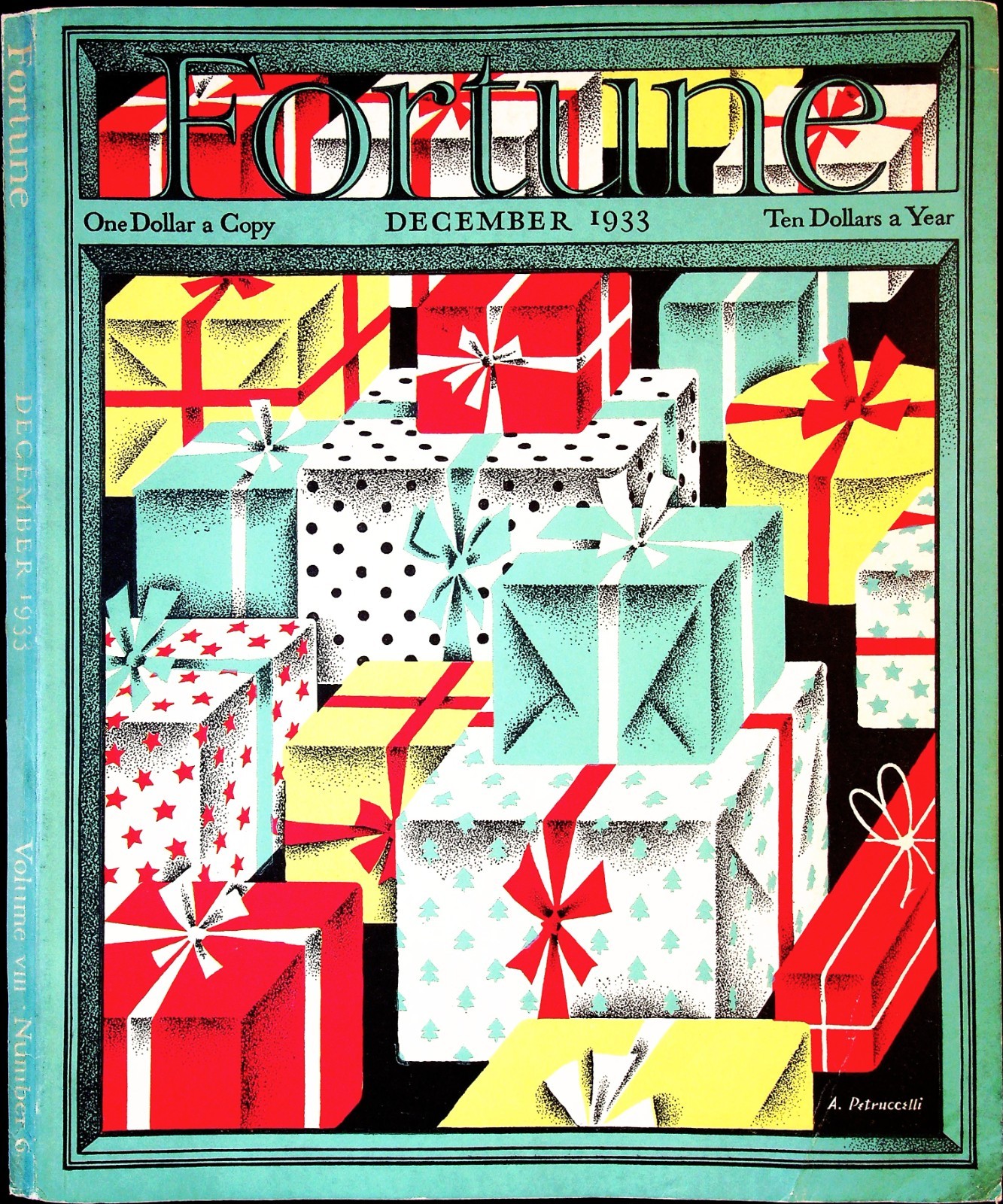 A Petrucelli Cover Art Christmas Gifts Fortune December 1933 Magazine Cover Only
