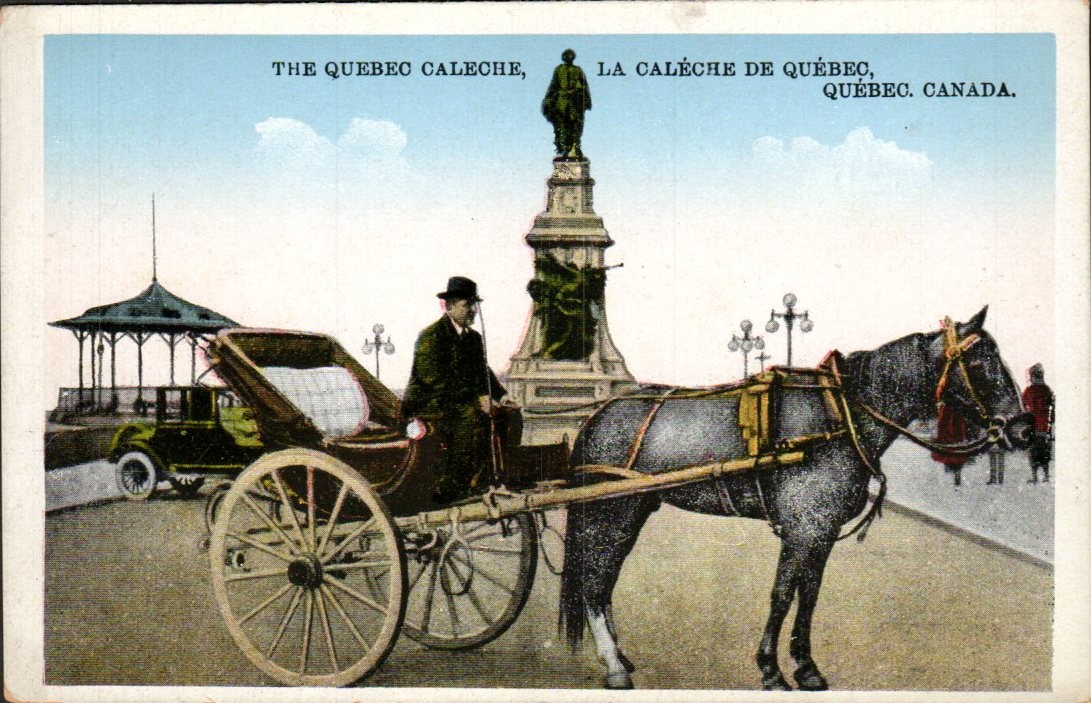 Quebec City - The Quebec Caleche at Champlain Monument - Antique Postcard c1925