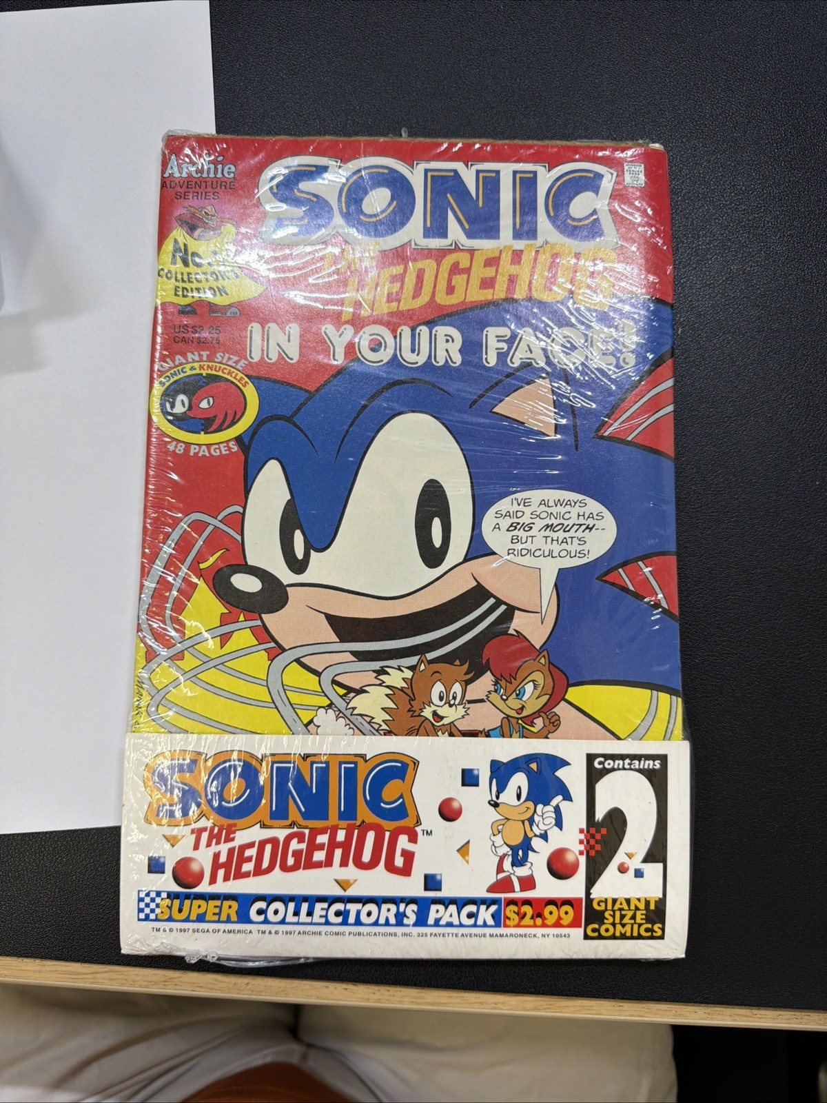 Vintage Sonic The Hedgehog In Your Face No 1 Collector's 1995 un-opened sealed
