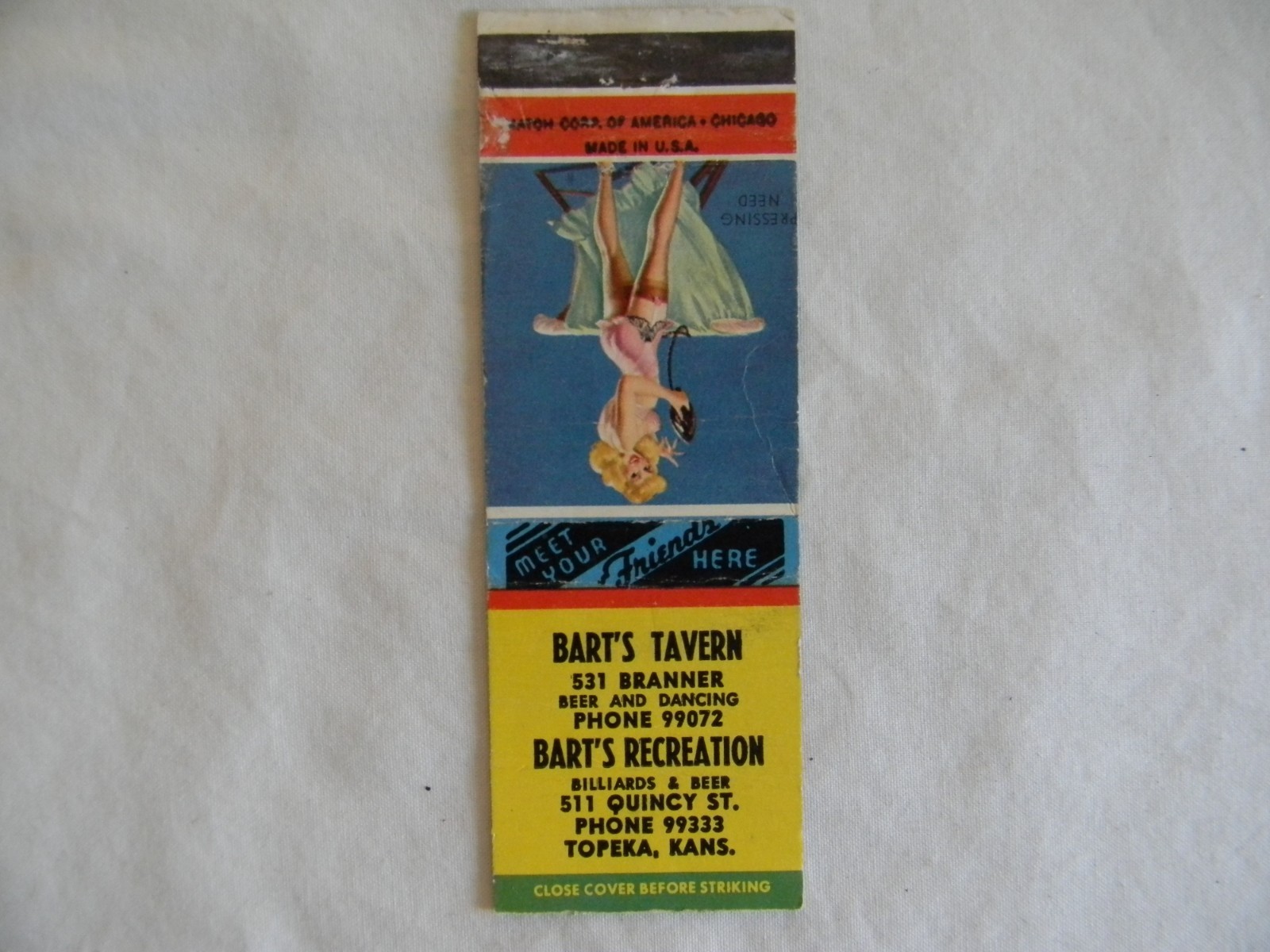 Topeka Kansas f&b Tavern pool hall Girly low # matchbook