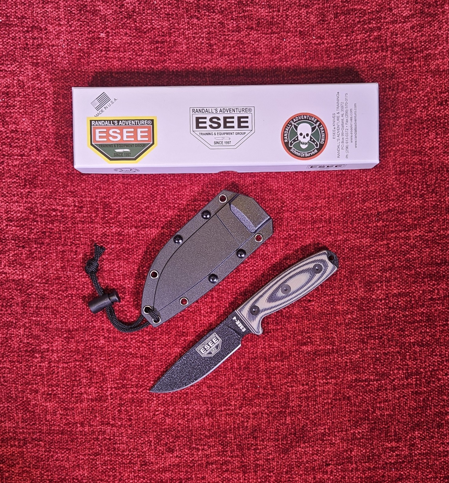 ESEE-4 Fixed Blade Knife w/ Sheath VORTEX G10 HANDLE BLACK COATED BLADE New 