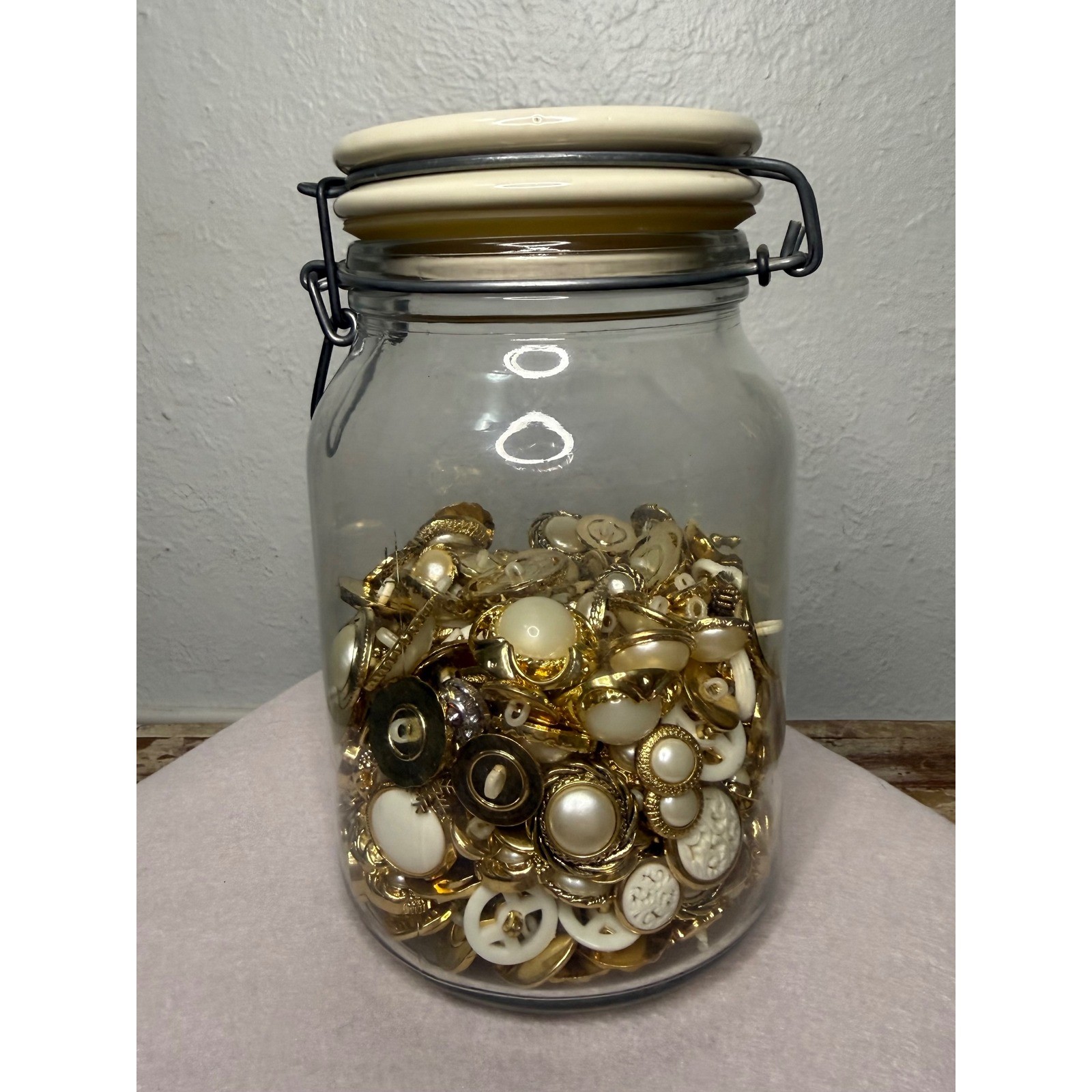 Vintage Huge Lot of 250+ Acrylic Buttons Gold Tone Faux Pearls Rhinestones