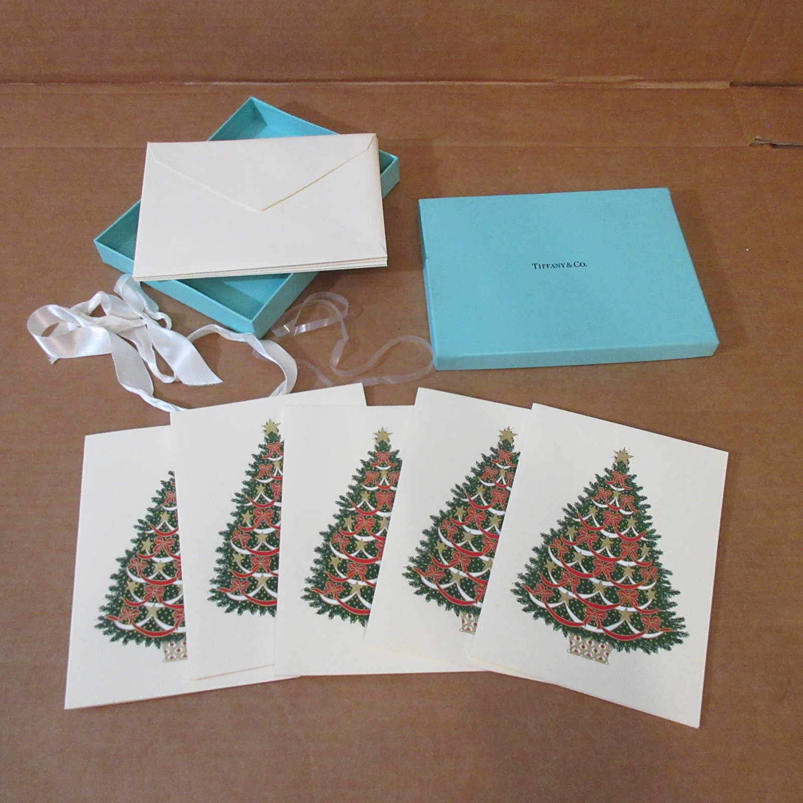 5 Vtg 2004 Tiffany & Co Greeting Holiday Cards Box Christmas Tree Happy New Year