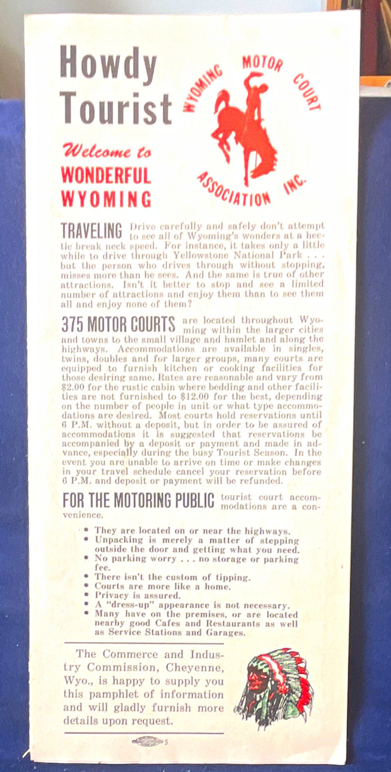 Vintage “Howdy Tourist” Welcome to Wonderful Wyoming Travel Brochure w/ Map
