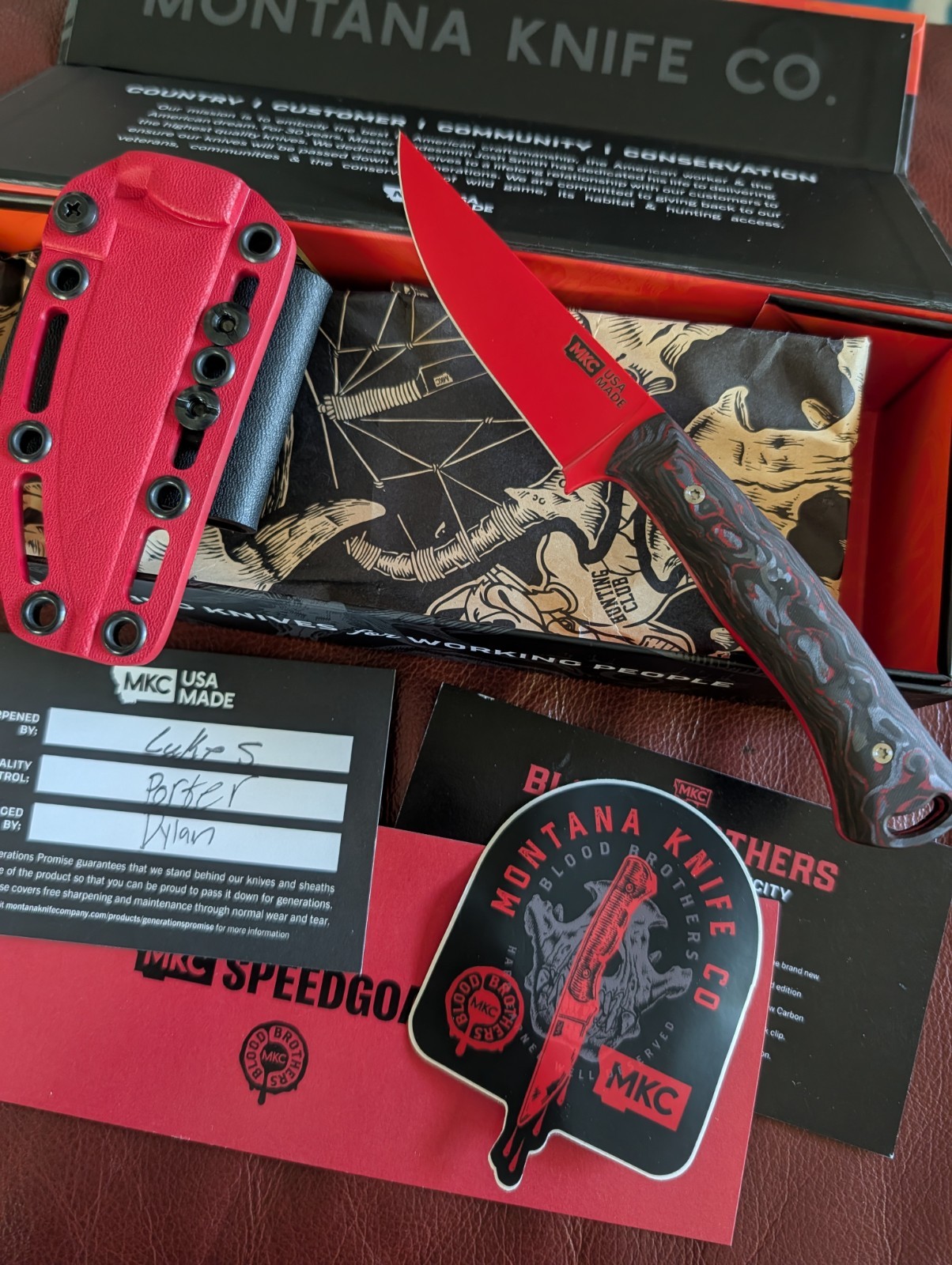 Montana Knife Co. MKC Blood Brothers Speedgoat Ultra - Marbled CF - Red MagnaCut