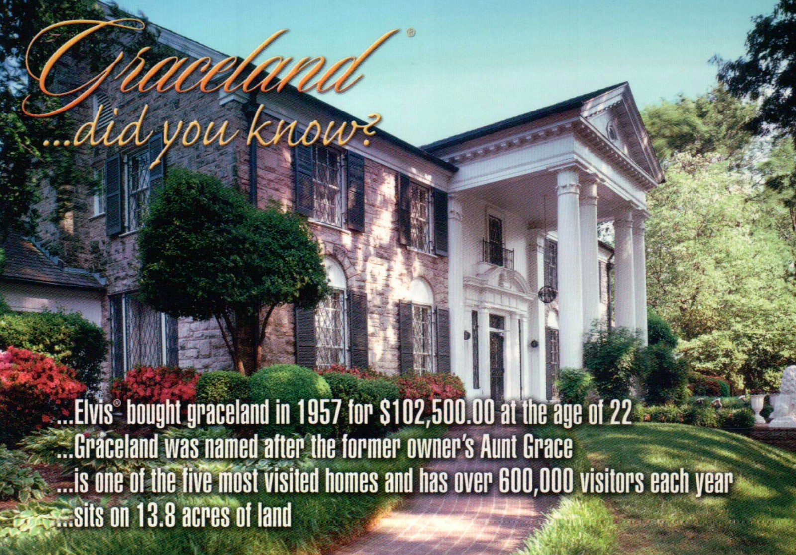 Graceland, Home of Elvis Presley, Memphis, Tennessee, Did You Know ? - Postcard 