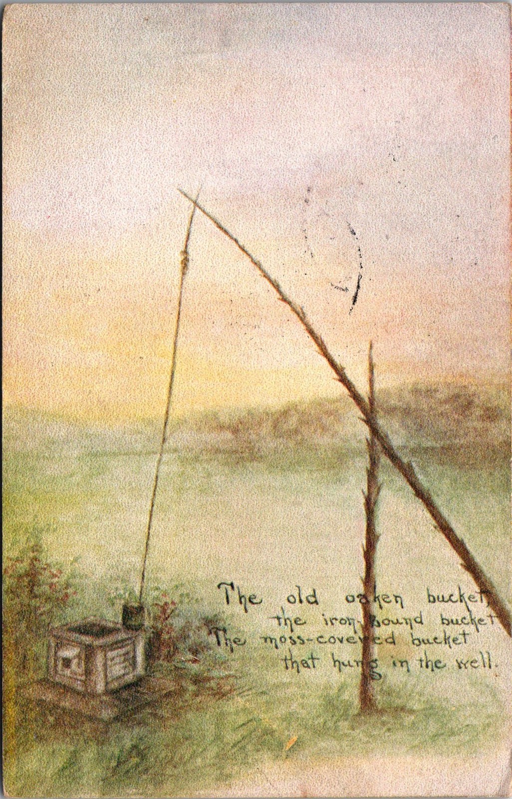 The Old Oaken Bucket at the Well Vintage Postcard 5P21-13