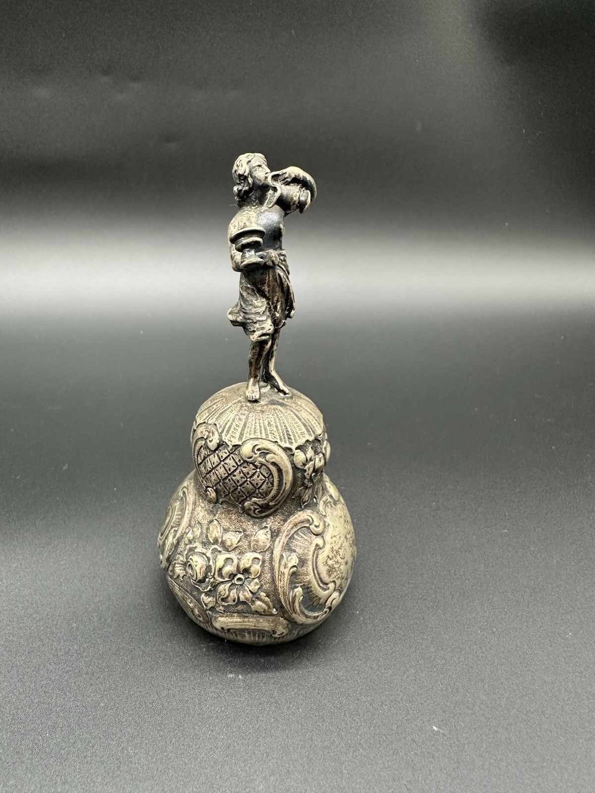 Antique German 900 Silver Figural Lady Table Bell – Ornate Repoussé