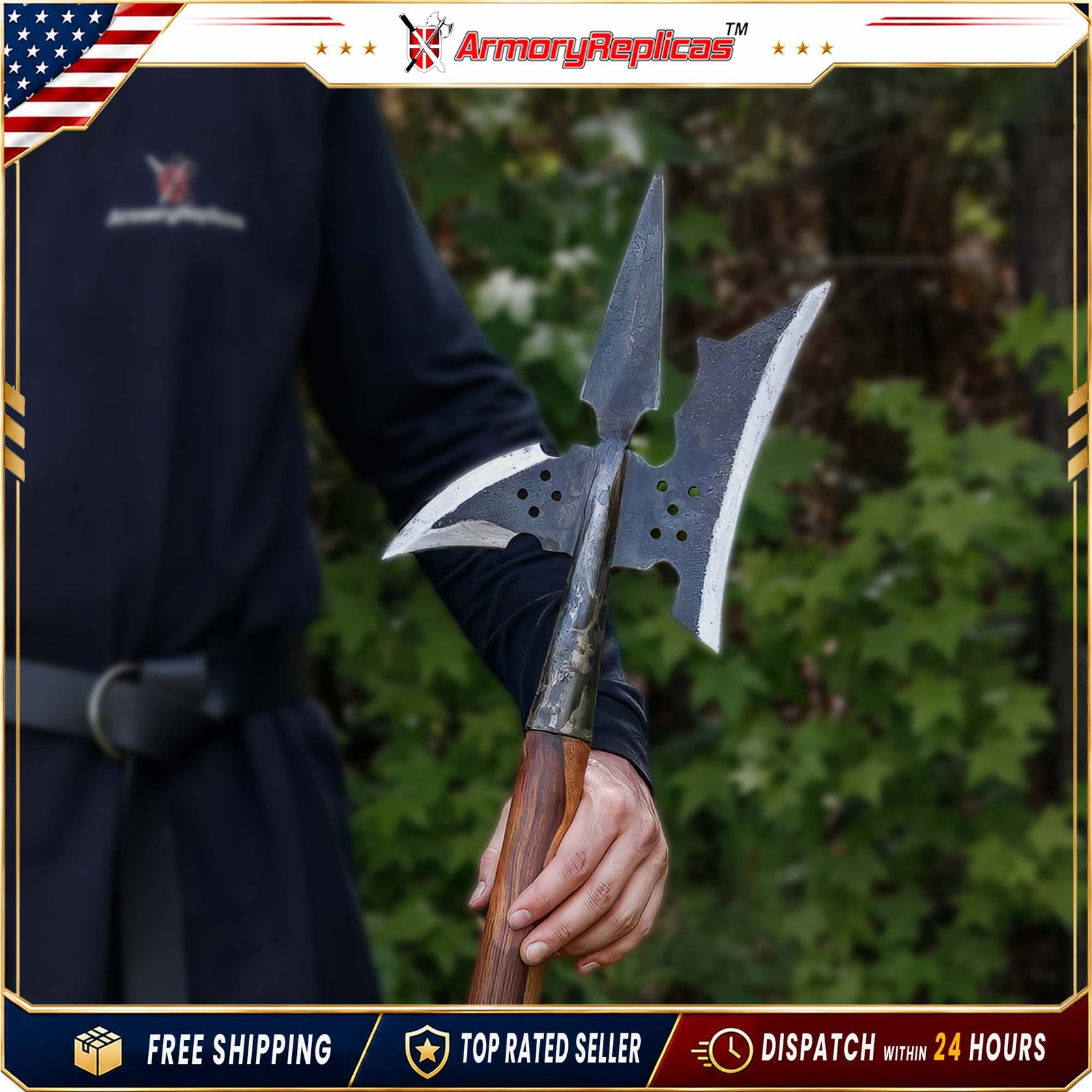 Halberd Renaissance Replica Hand Forged Iron Steel Spike Medieval Polearm 50inch