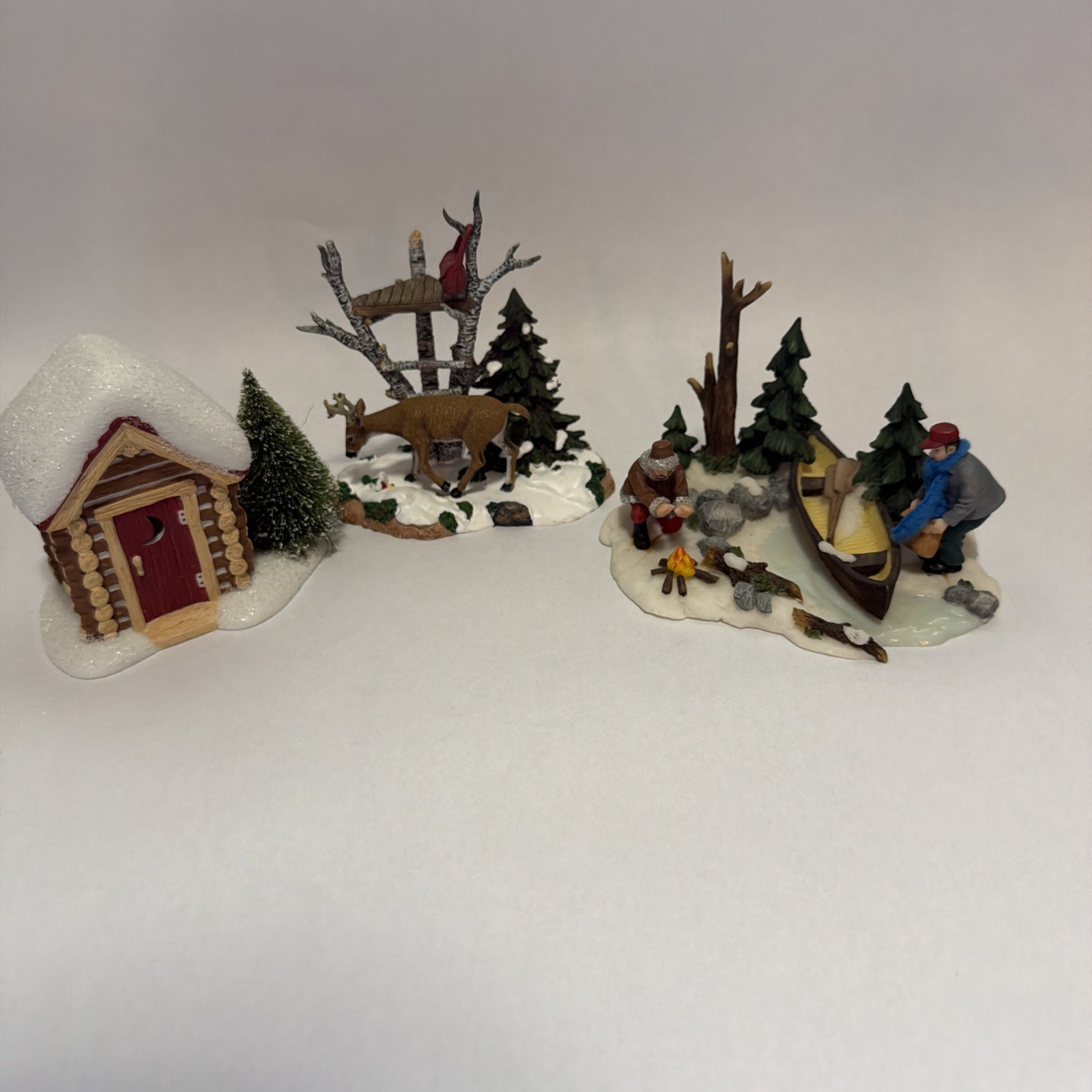 Lot Of 3 Vintage Cabin Themed Winter/Christmas Village Pieces