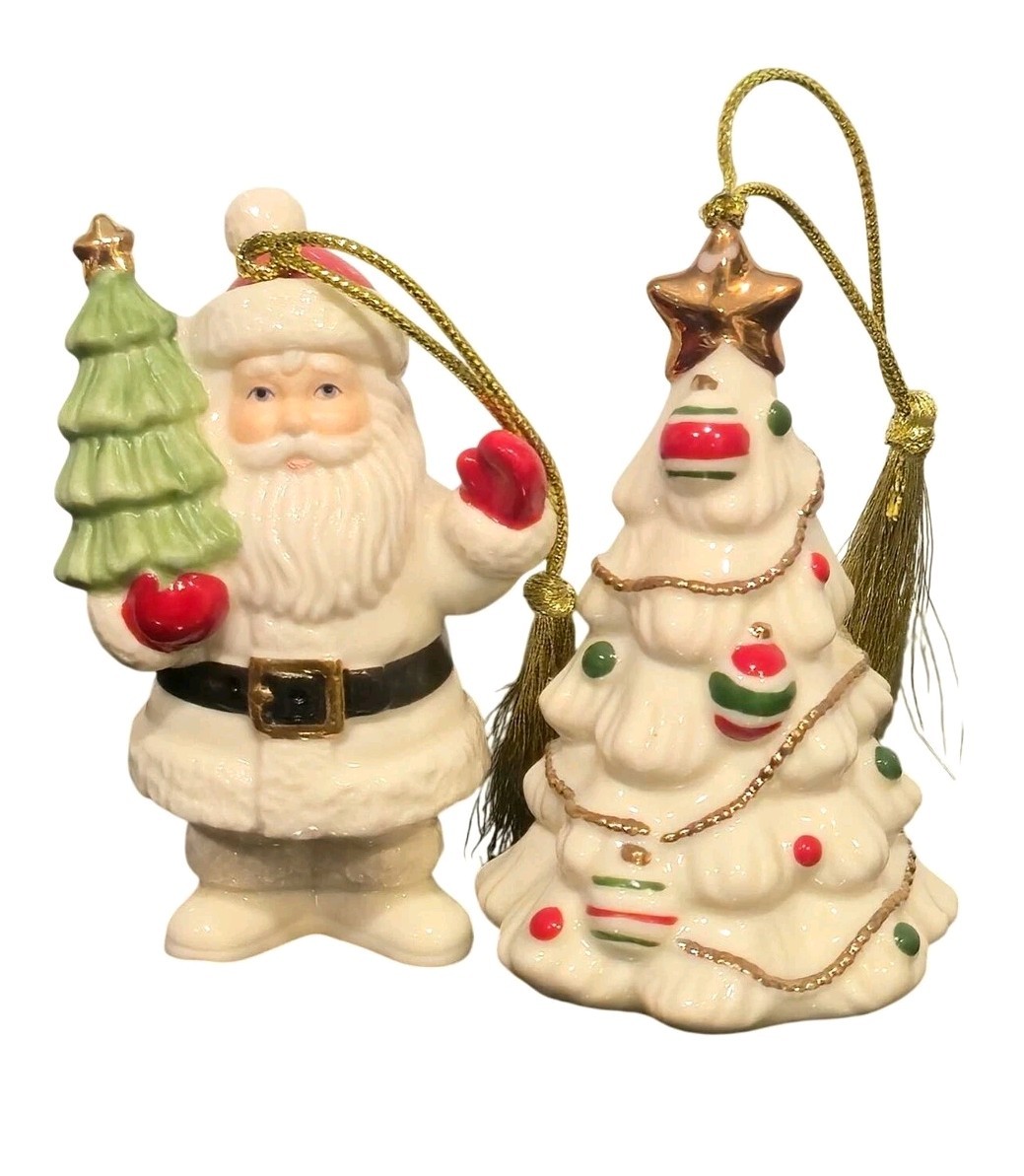 Vtg Lenox Ornaments Very Merry Santa Christmas Tree Porcelain W/ Original Boxes