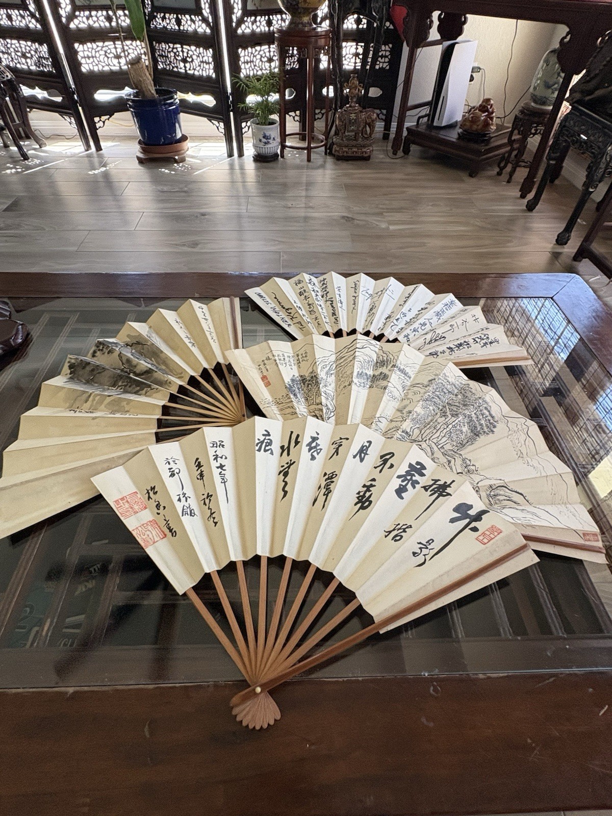 4pcs Group Of Asian Bamboo With Paper Hand Fans