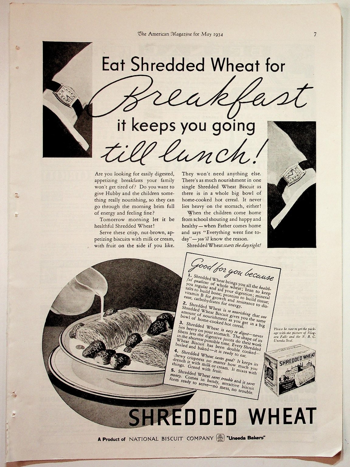National Biscuit Company Shredded Wheat Print Advertisement 8x11 1934