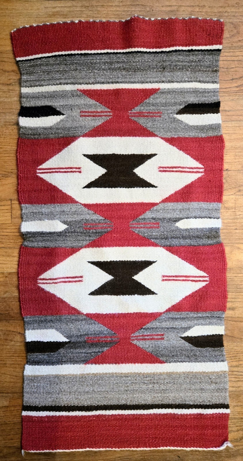 NOS Vintage Navajo Wool Rug 38x18 Eye Dazzler Route 66 Hand Woven Native Runner