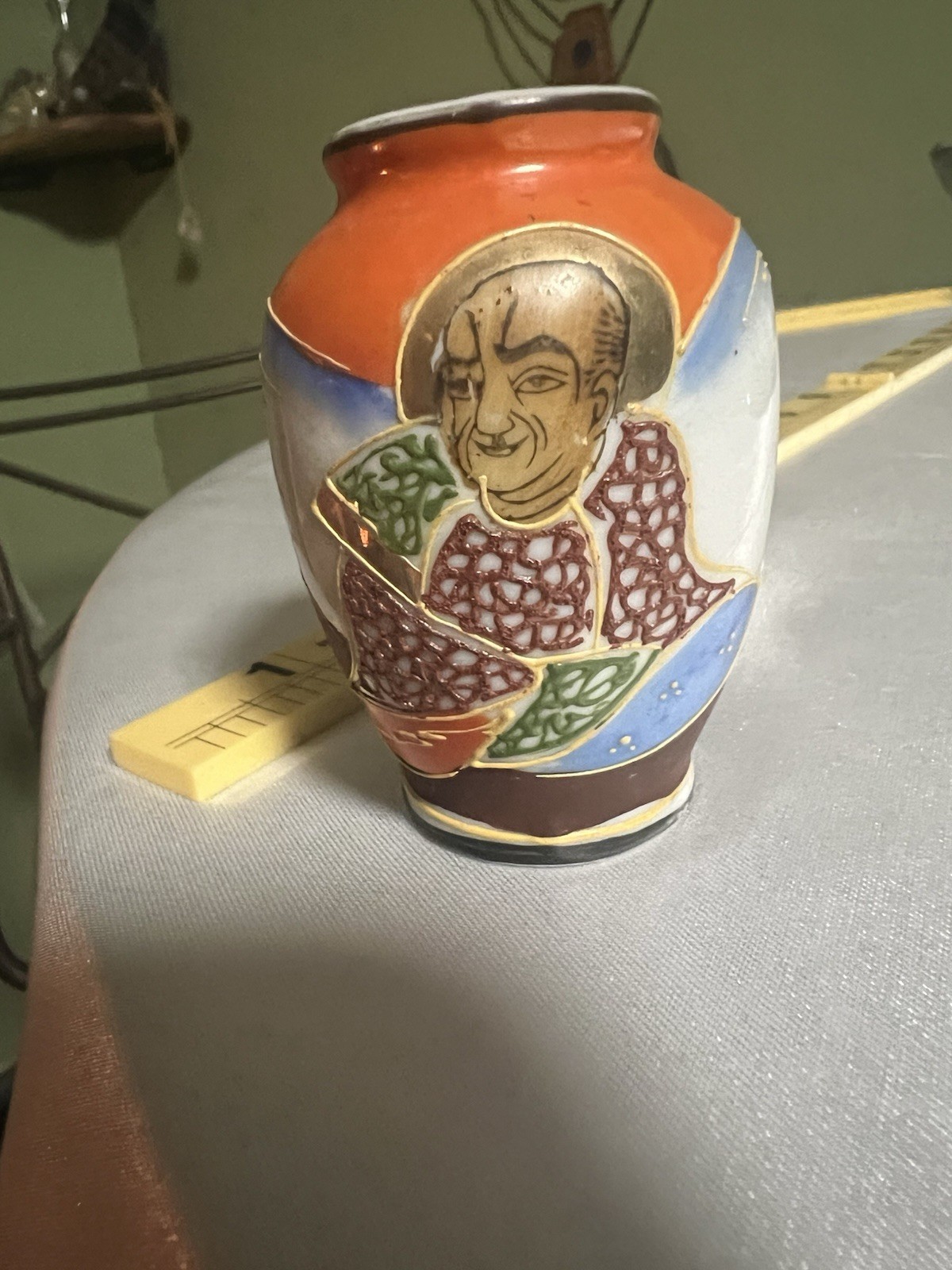 Vintage Occupied Japan Miniature Moriage Satsuma Vase 2.5” Immortal Rakan