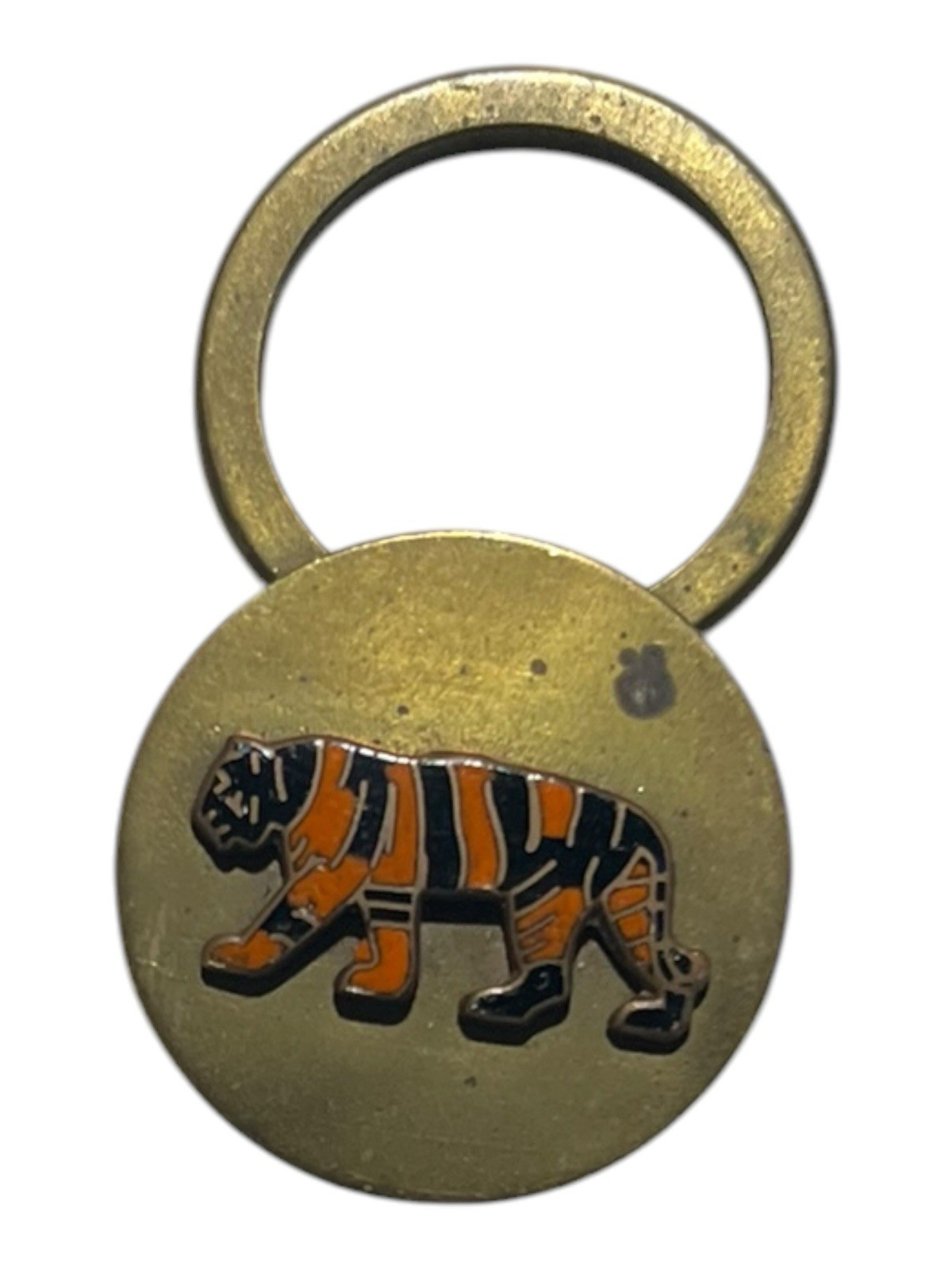 Vintage Princeton University Enameled Tiger Mascot Metal Keychain Early Old
