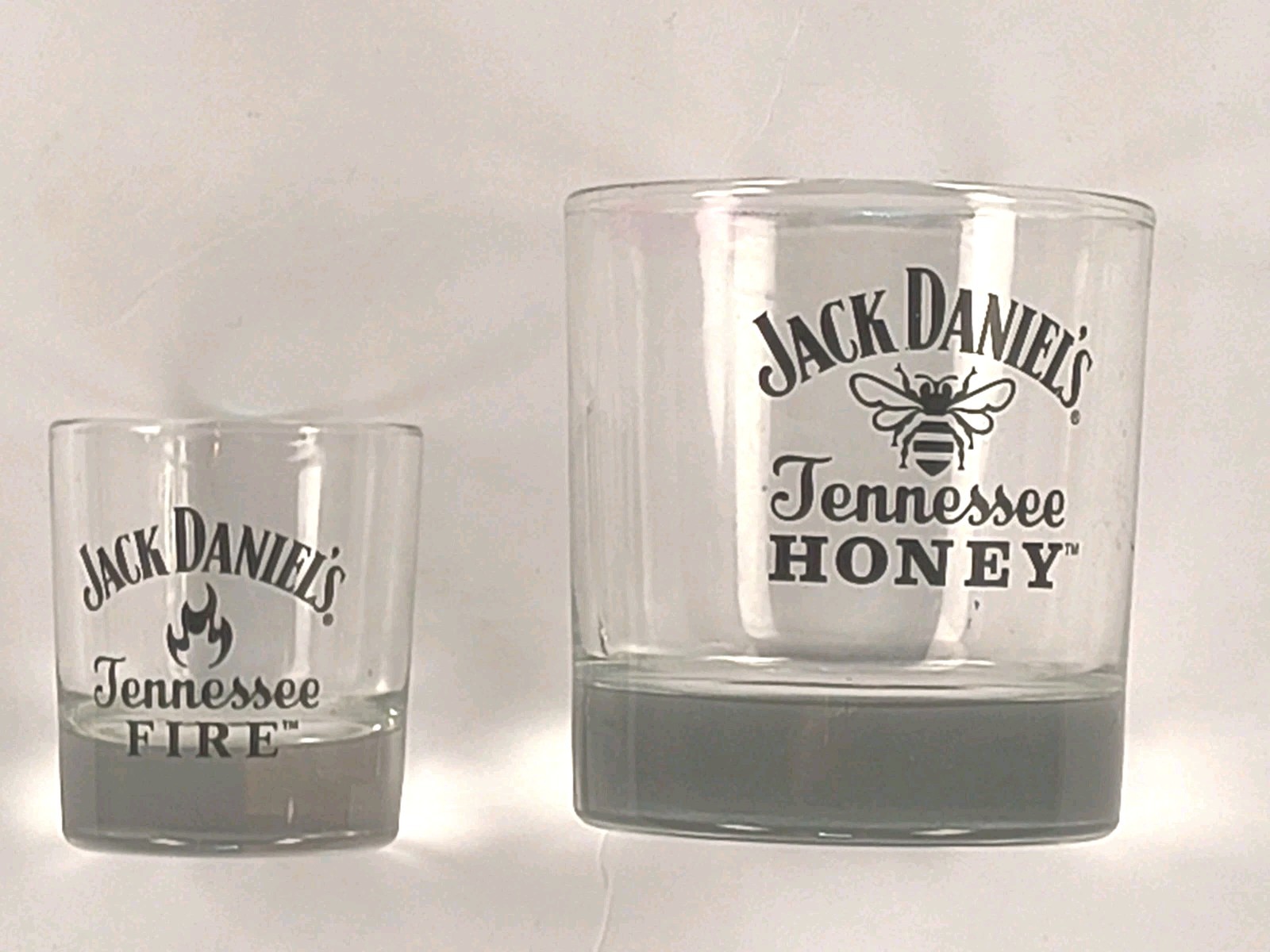 Pair of Jack Daniels Tennessee Honey Fire Whiskey Signature Rocks Shot Glasses
