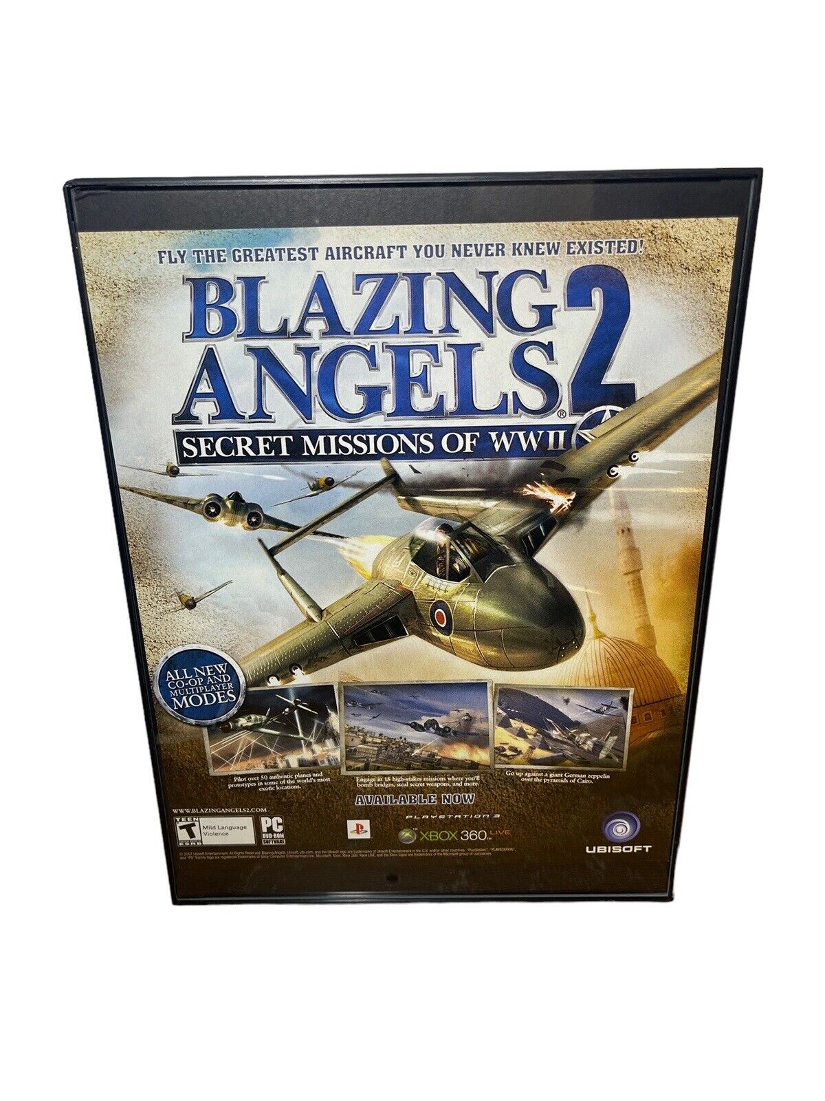 Blazing Angels 2: Secret Missions of WWII Video Game Print Ad HTF 2007 Framed