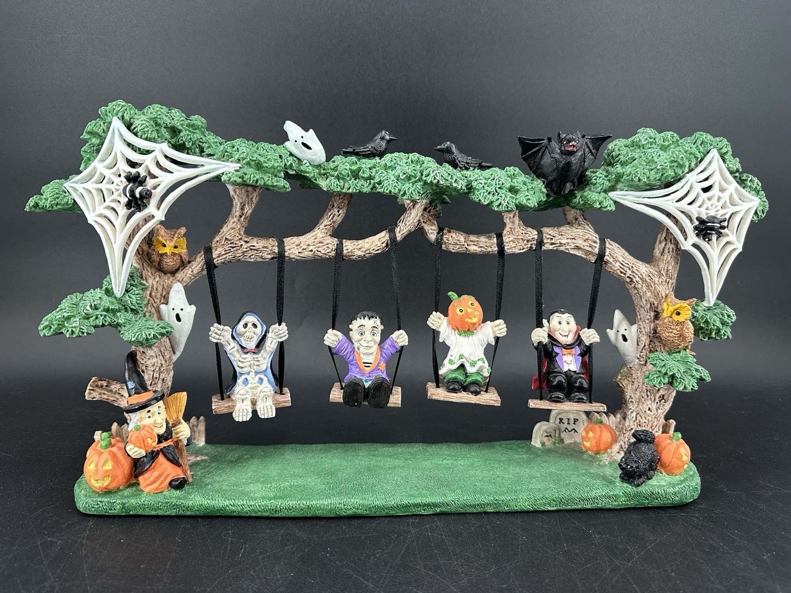 Vintage Jaimy Halloween Handpainted Swing Scene 1999 Beistle Graveyard Ghouls 