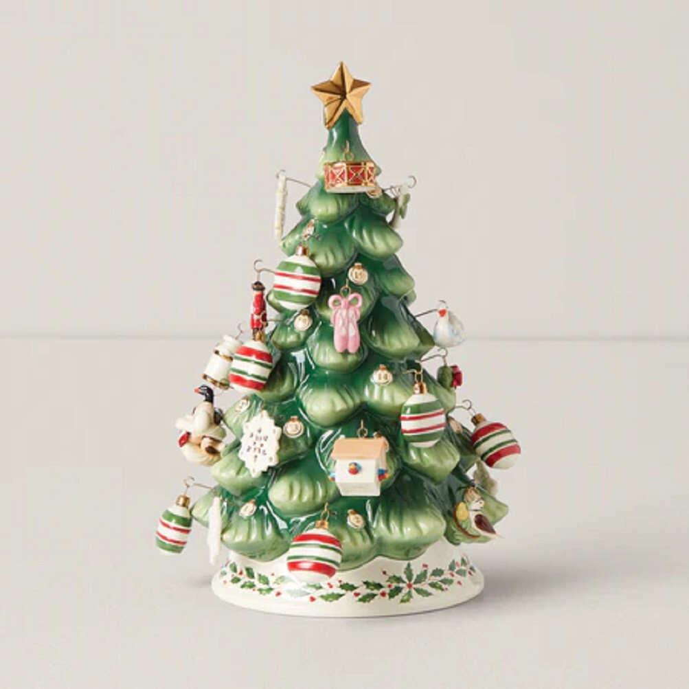 Lenox China TREASURED TRADITIONS Advent Calendar Tree w/ Mini Ornaments - N/O