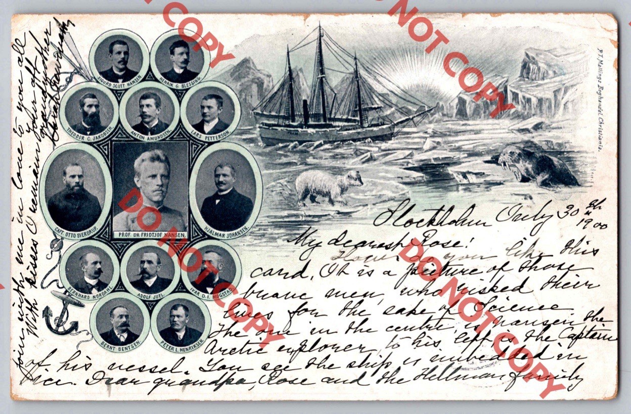 RARE c1900 Fridtjof Nansen Arctic Expedition Fram Crew Polar Exploration UDB